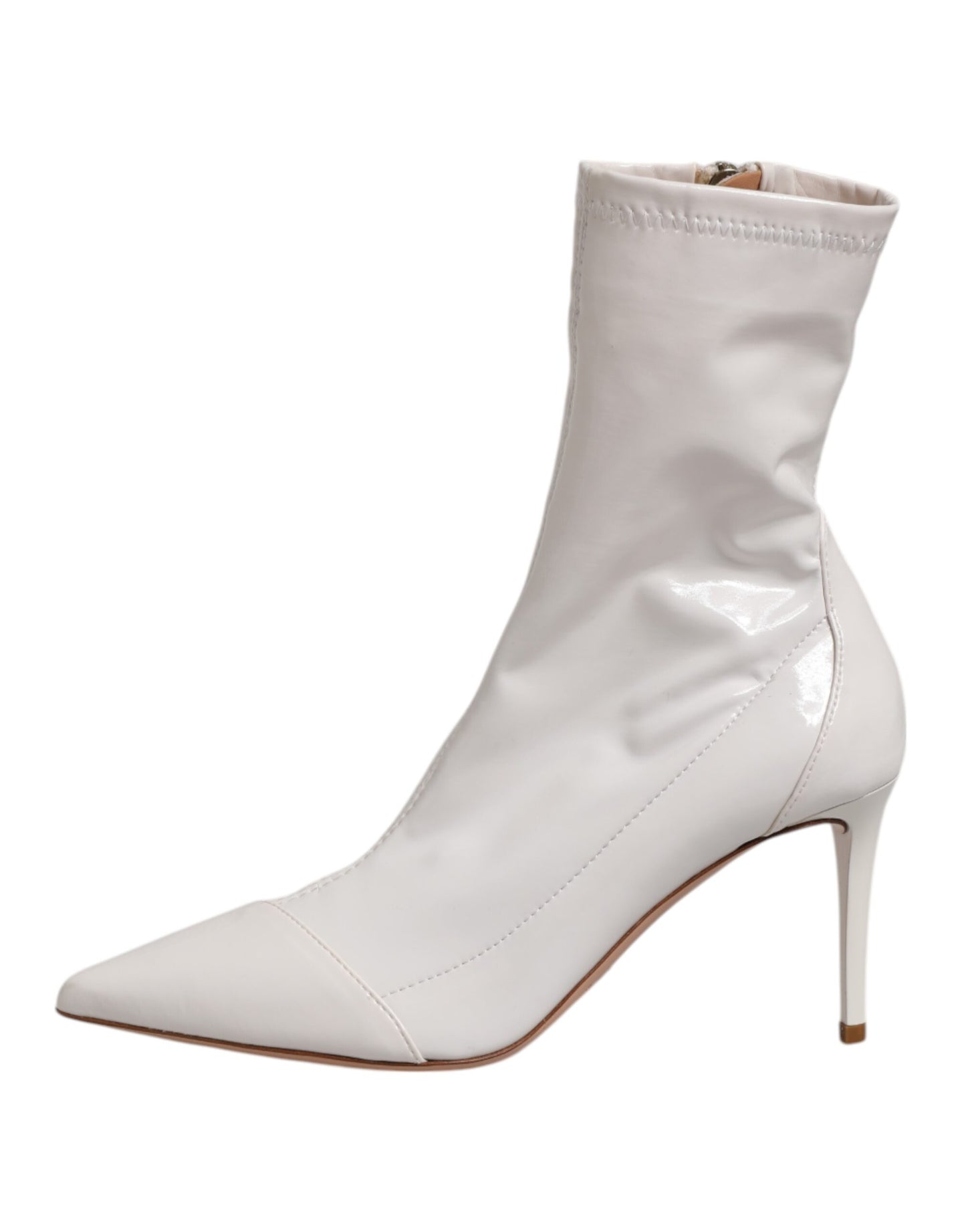 White Stiletto Heels Mid Calf Boots Shoes
