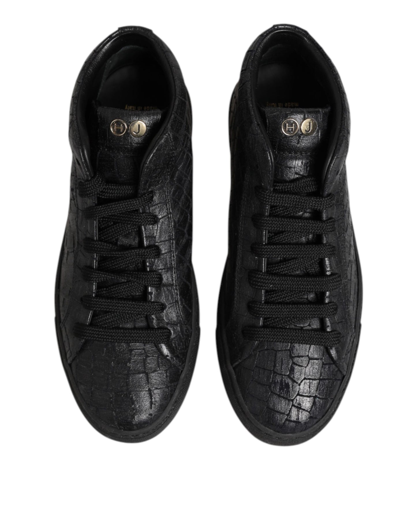 Black Leather Lace Up Mid Top Sneakers Shoes