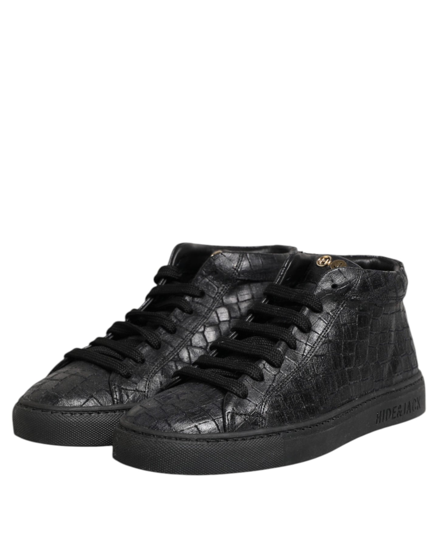 Black Leather Lace Up Mid Top Sneakers Shoes