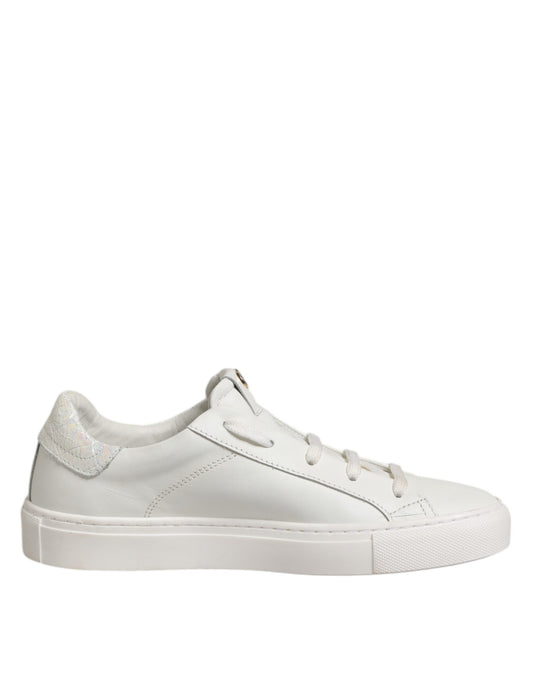 White Leather Low Top Lace Up Sneakers Shoes