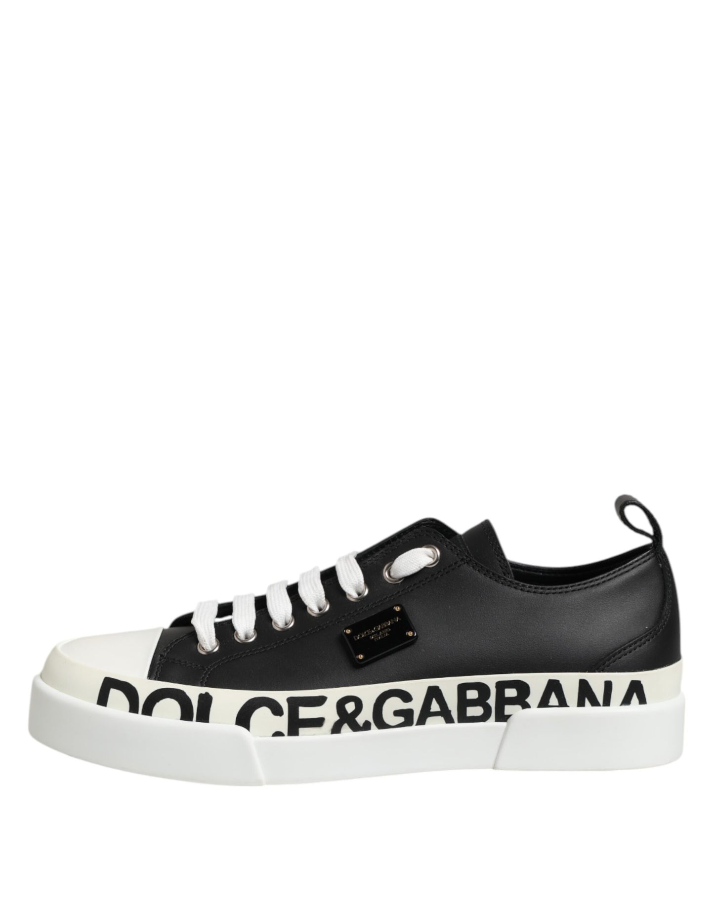 Black White Leather Low Top Sneakers Shoes