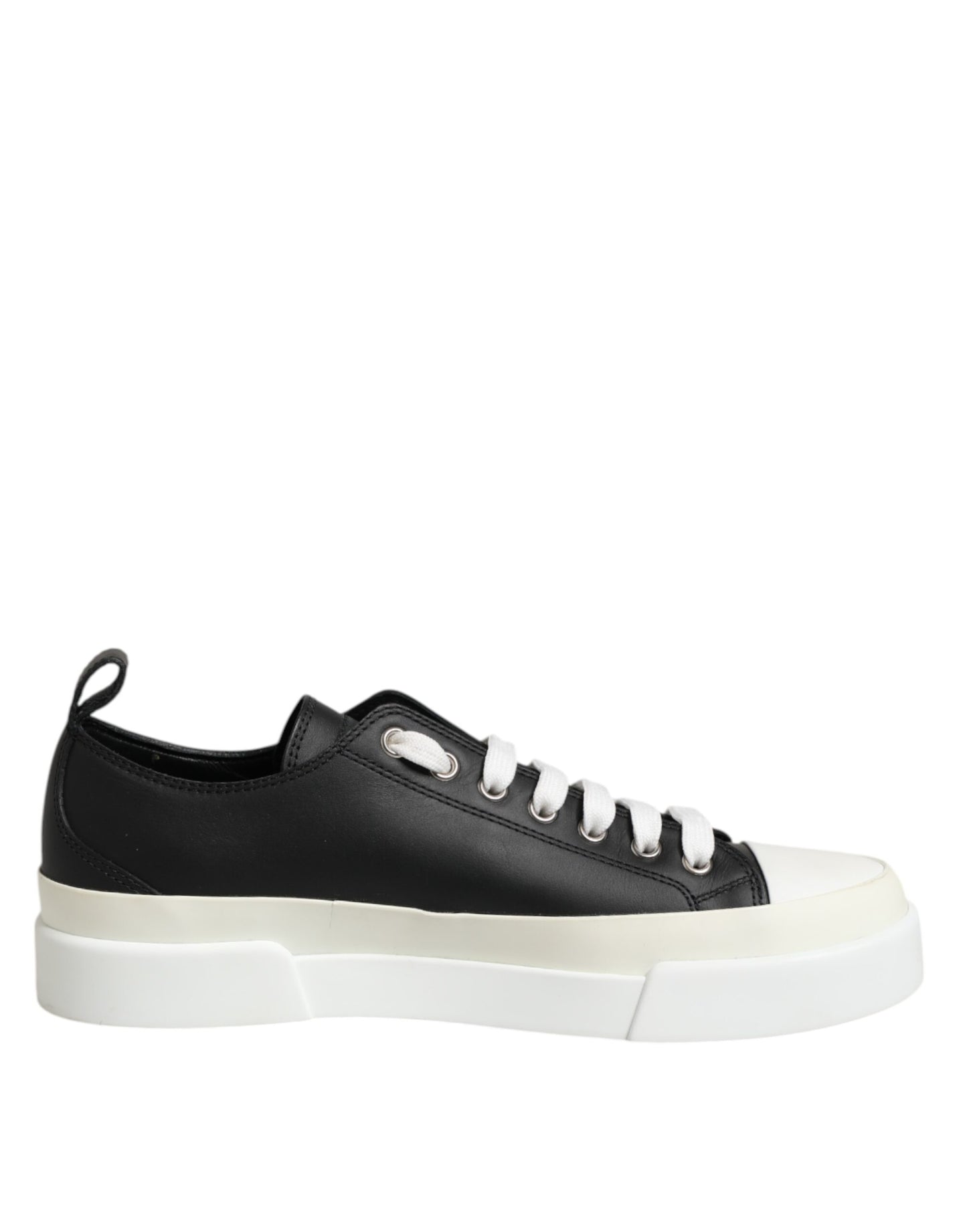 Black White Leather Low Top Sneakers Shoes