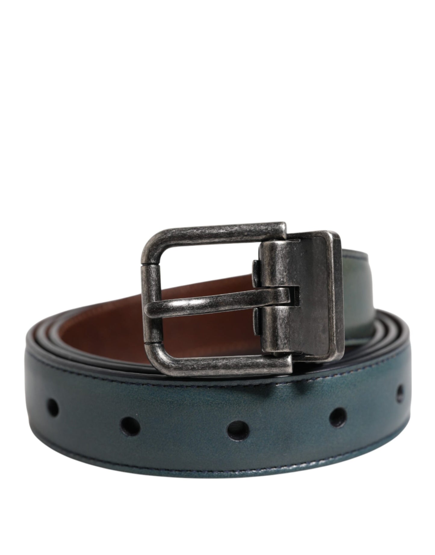 Green Classic Leather Metal Logo Buckle Belt