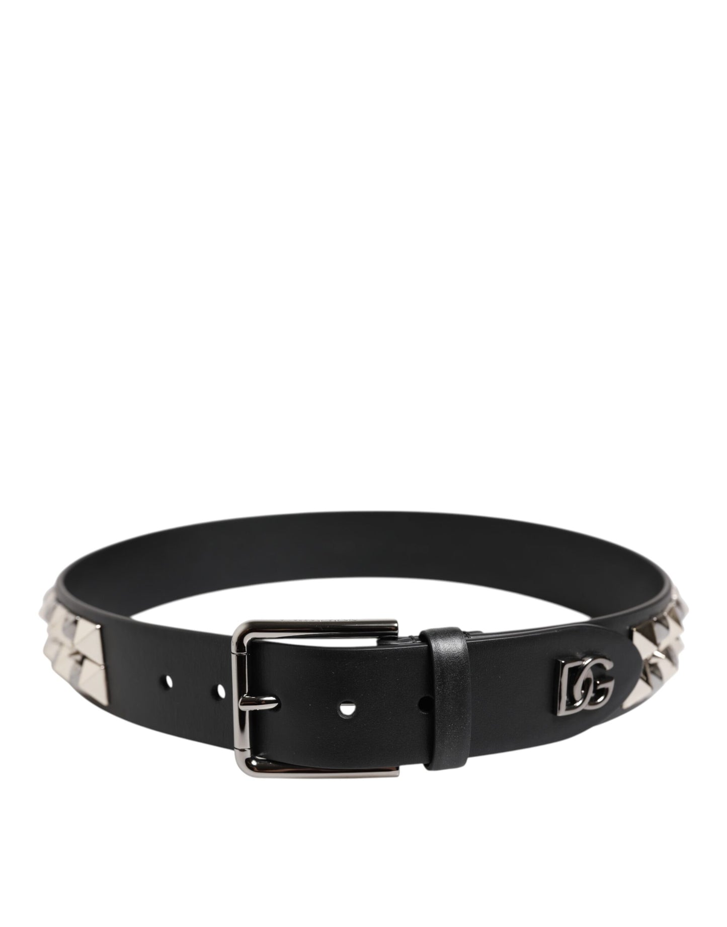 Black Leather Studded DG Metal Buckle Belt