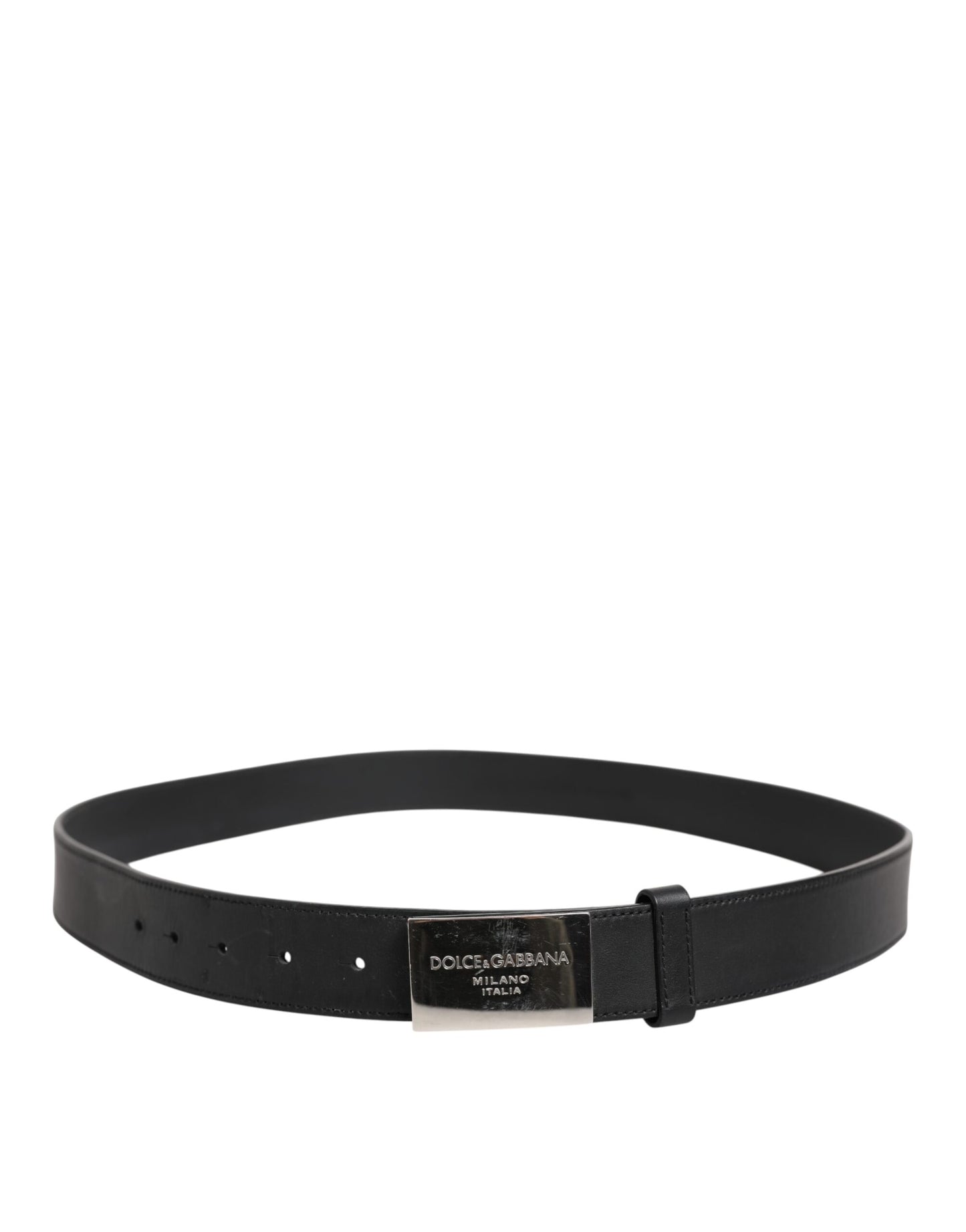 Black Leather Classic Metal Logo Buckle Belt
