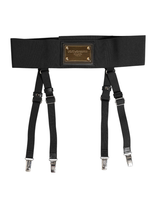Black Leather Logo Wide Waist Belt Suspender