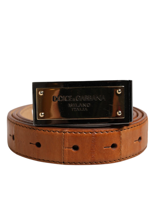 Browned Off Leather Gold DG Logo Buckle Belt
