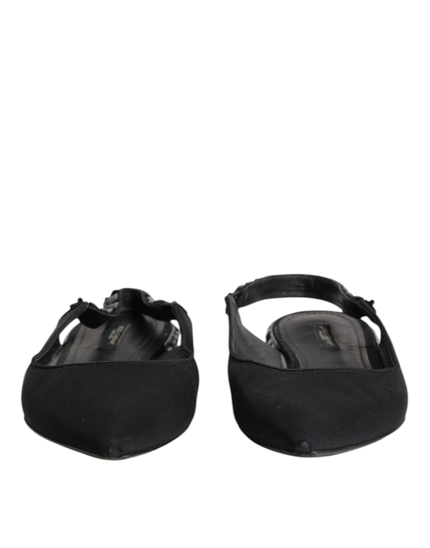 Black Crystal Charmeuse Slingback Shoes