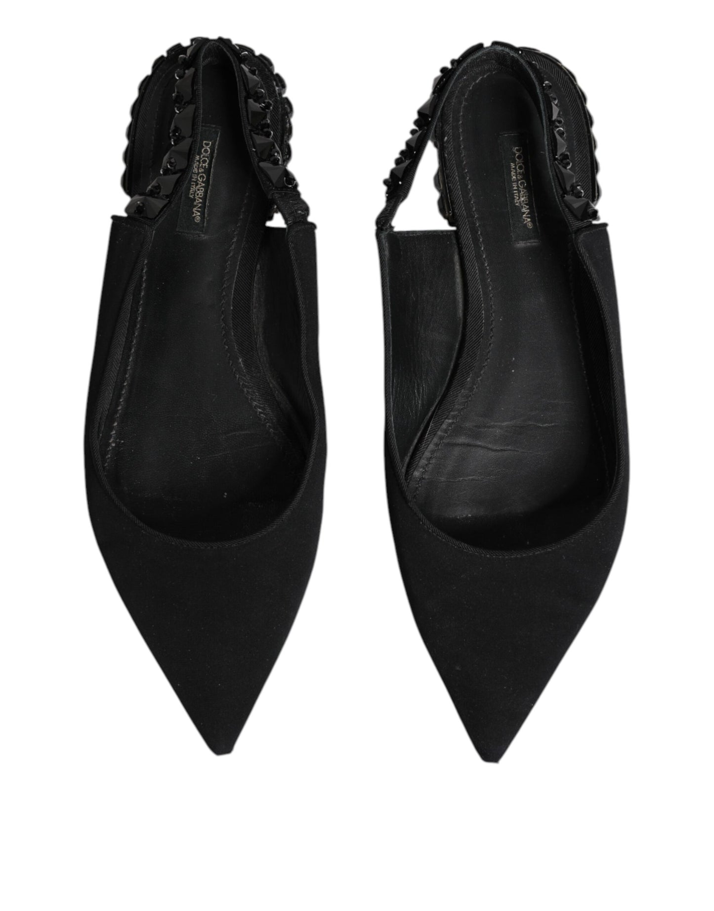 Black Crystal Charmeuse Slingback Shoes