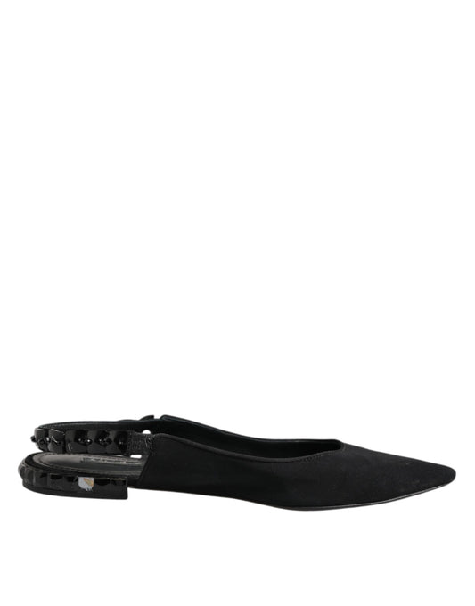 Black Crystal Charmeuse Slingback Shoes