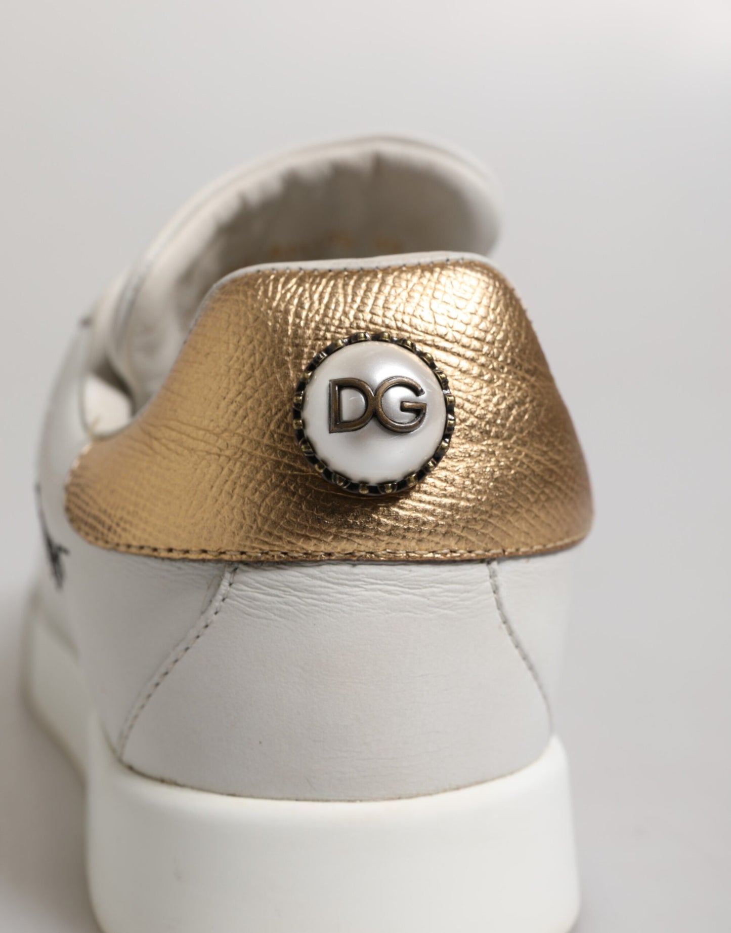 White Gold Leather Low Top Sneakers Shoes