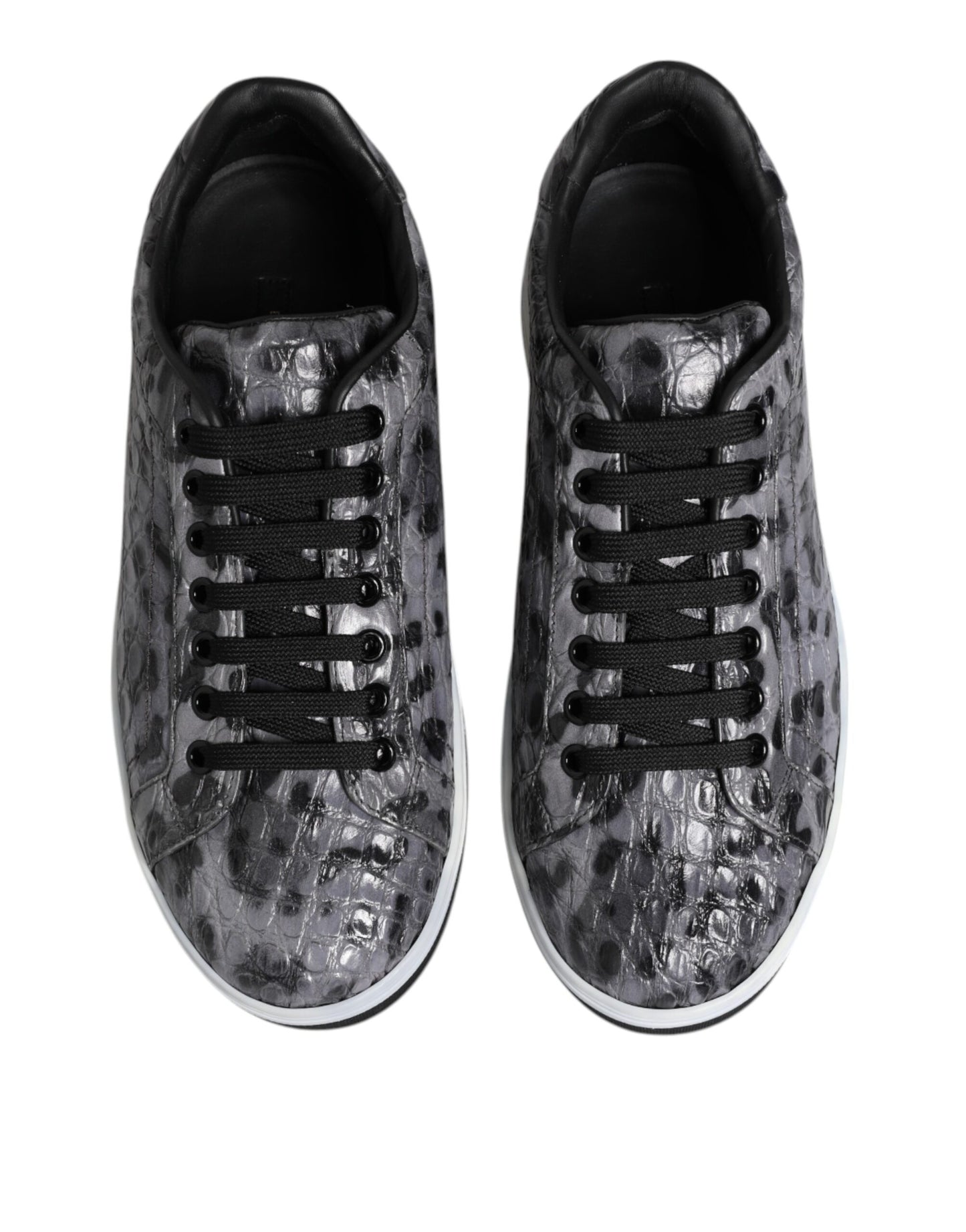 Gray Leather Leopard Low Top Sneakers Shoes