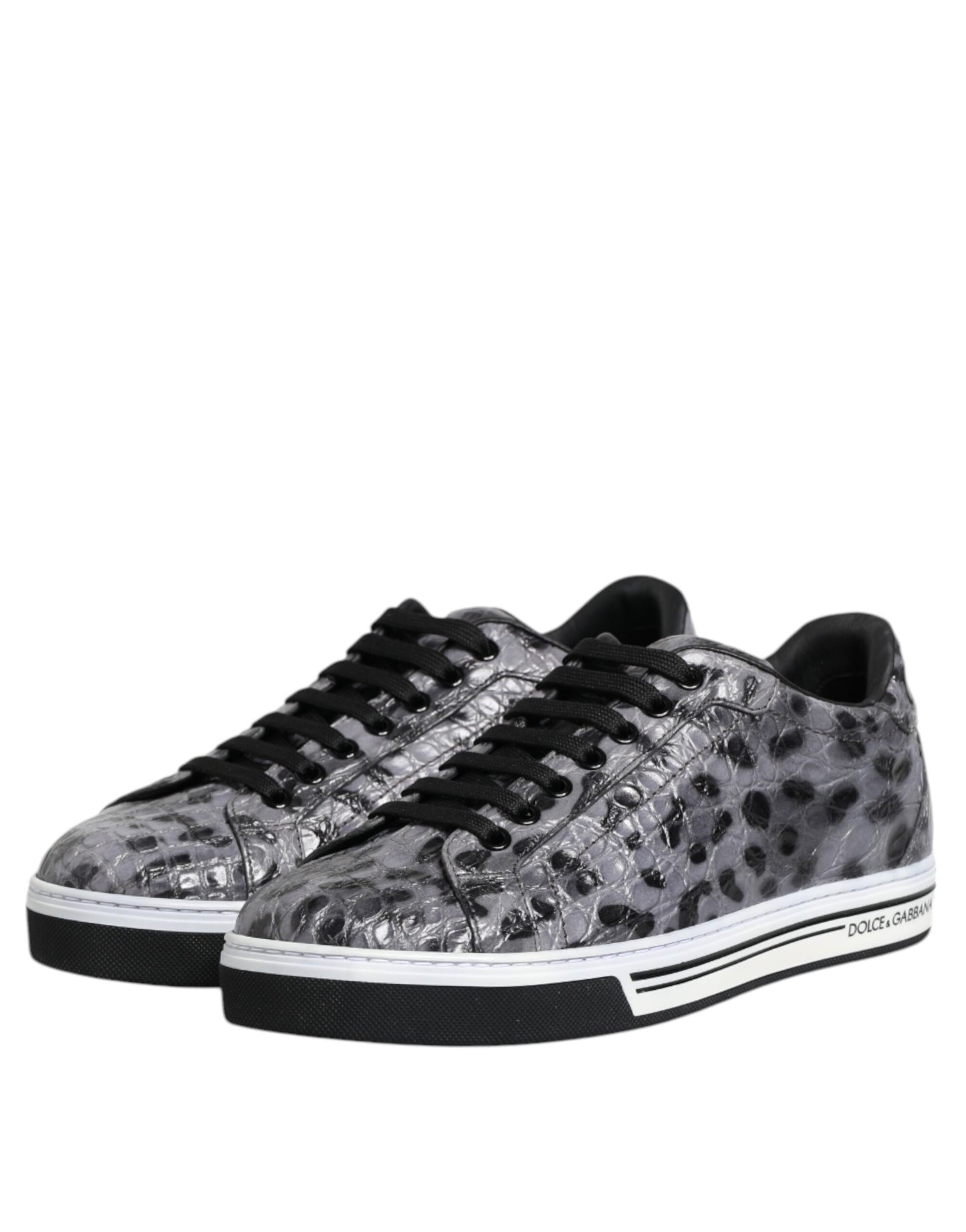 Gray Leather Leopard Low Top Sneakers Shoes