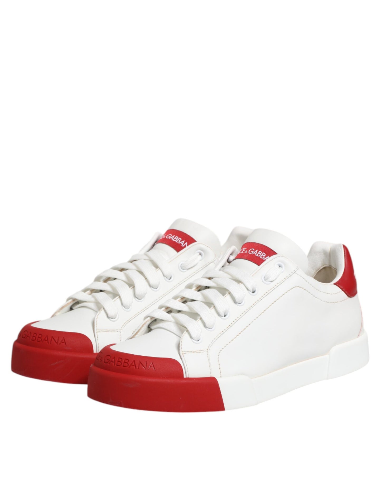 White Red Leather Lace Up Sneakers Shoes