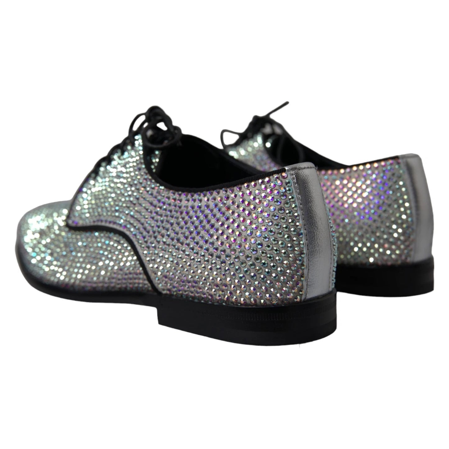 Silver Leather Rhinestones Derby Shoes