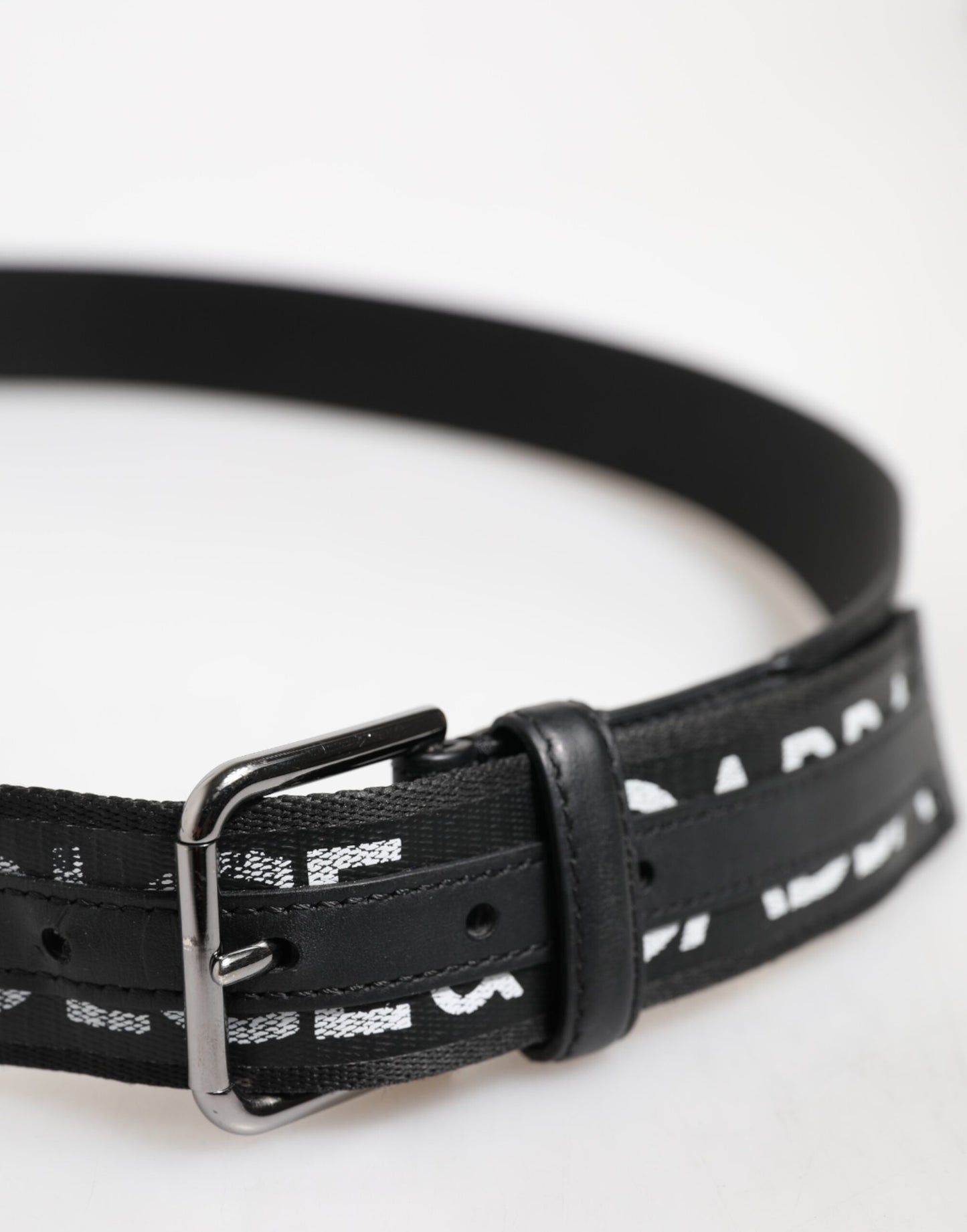 Black Polyester Leather Metal Buckle Belt