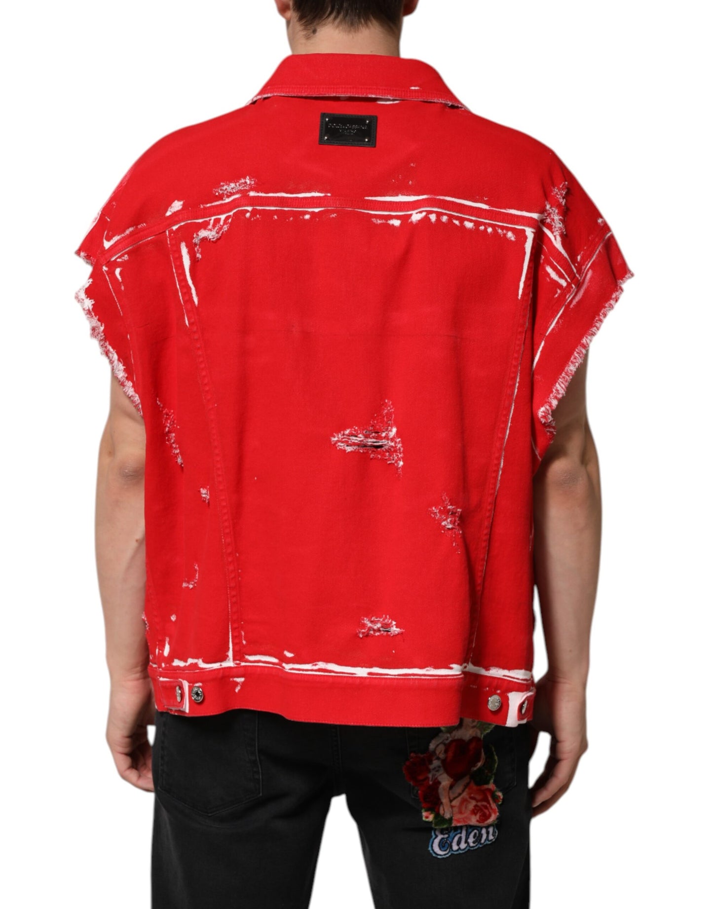 Red Sleeveless Logo Plaque Vest Jacket