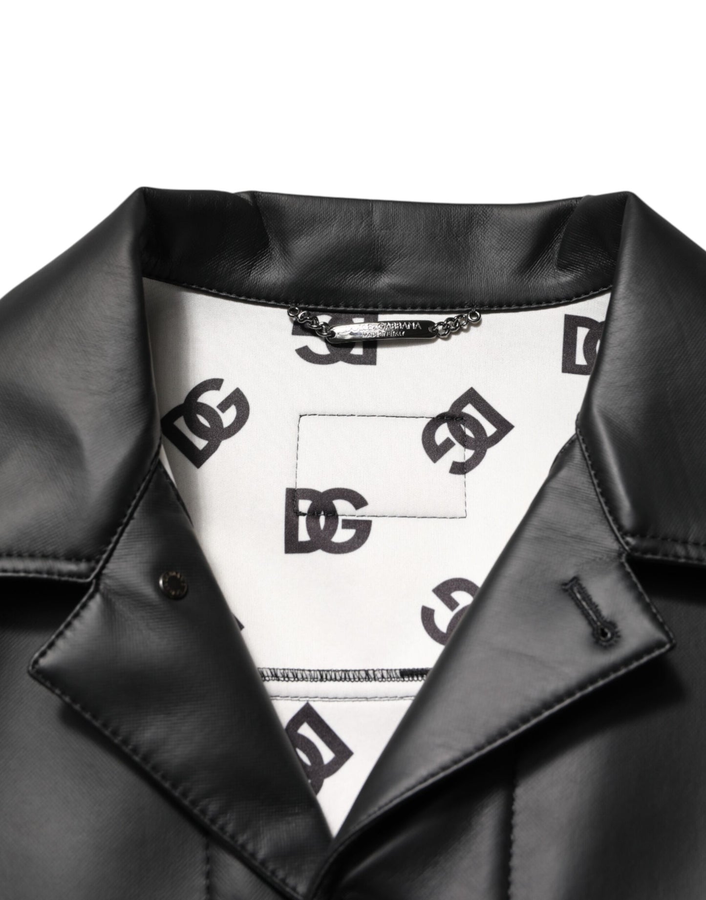 Black Polyester Button Down Biker Jacket
