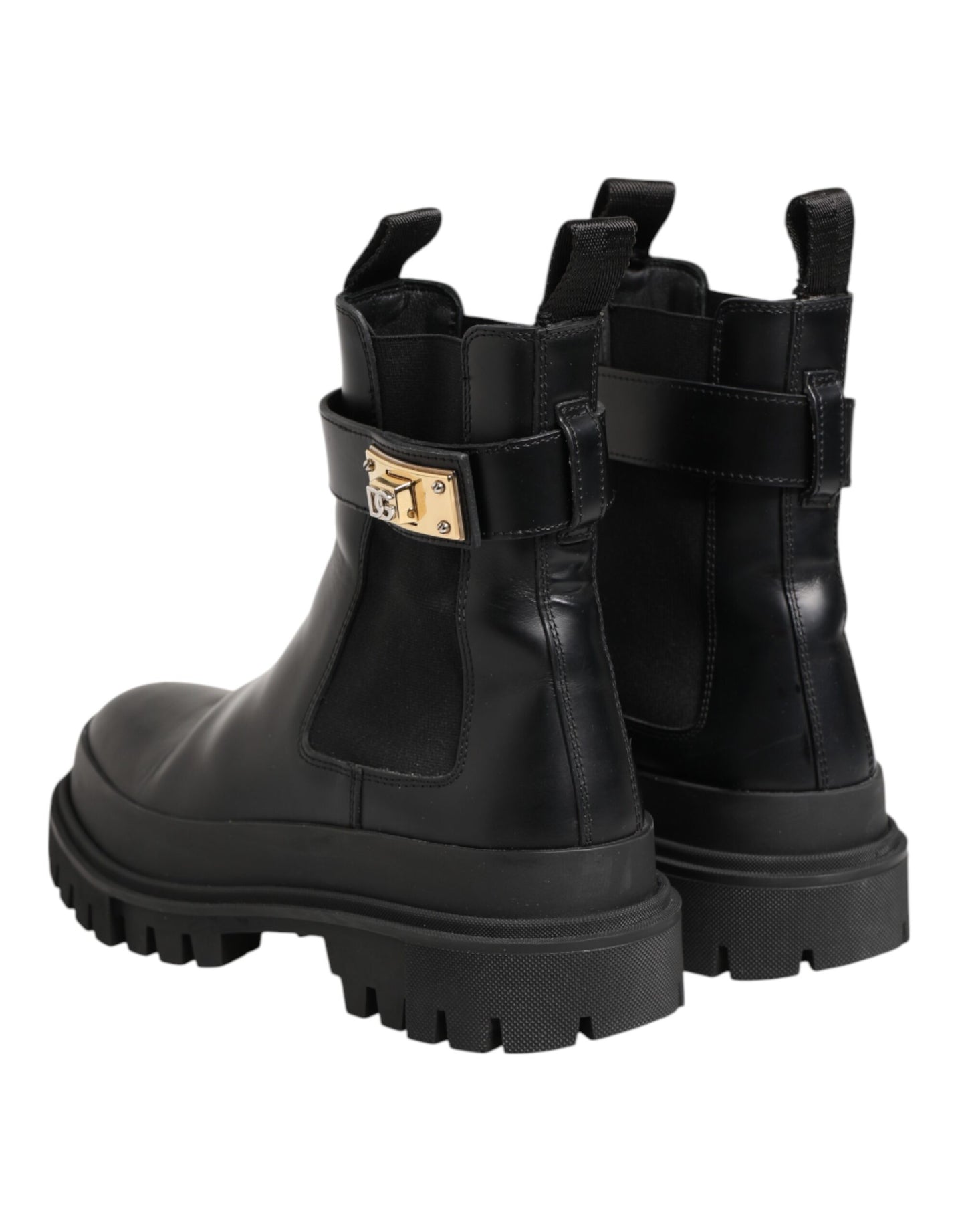 Black Calfskin DG Logo Strap Ankle Boots Shoes