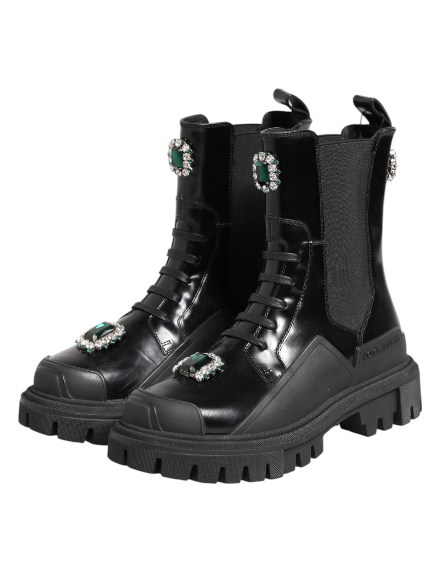 Black Crystal Embellished Combat Boots Shoes