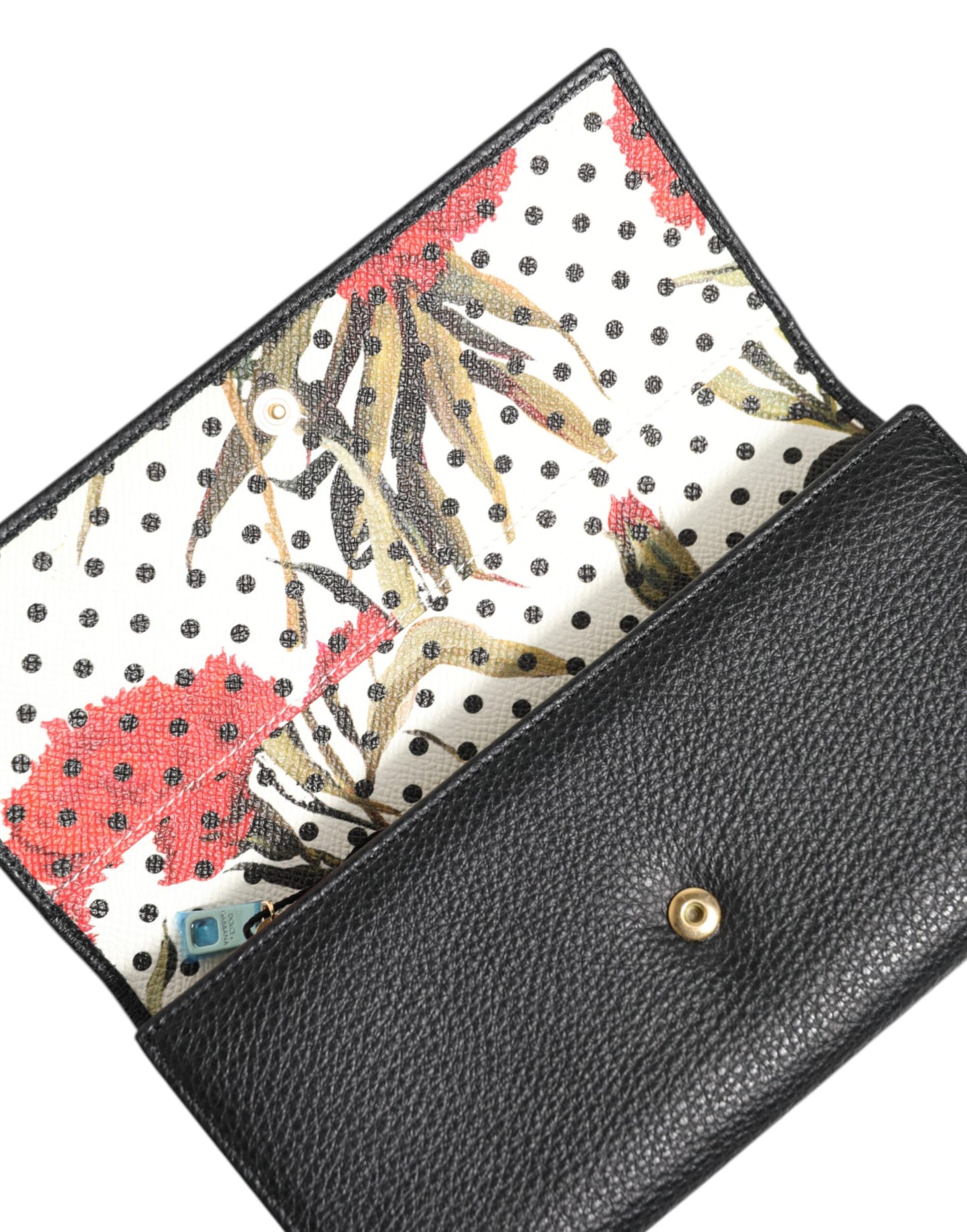 Black Leather Logo Plaque Card Holder Trifold Wallet