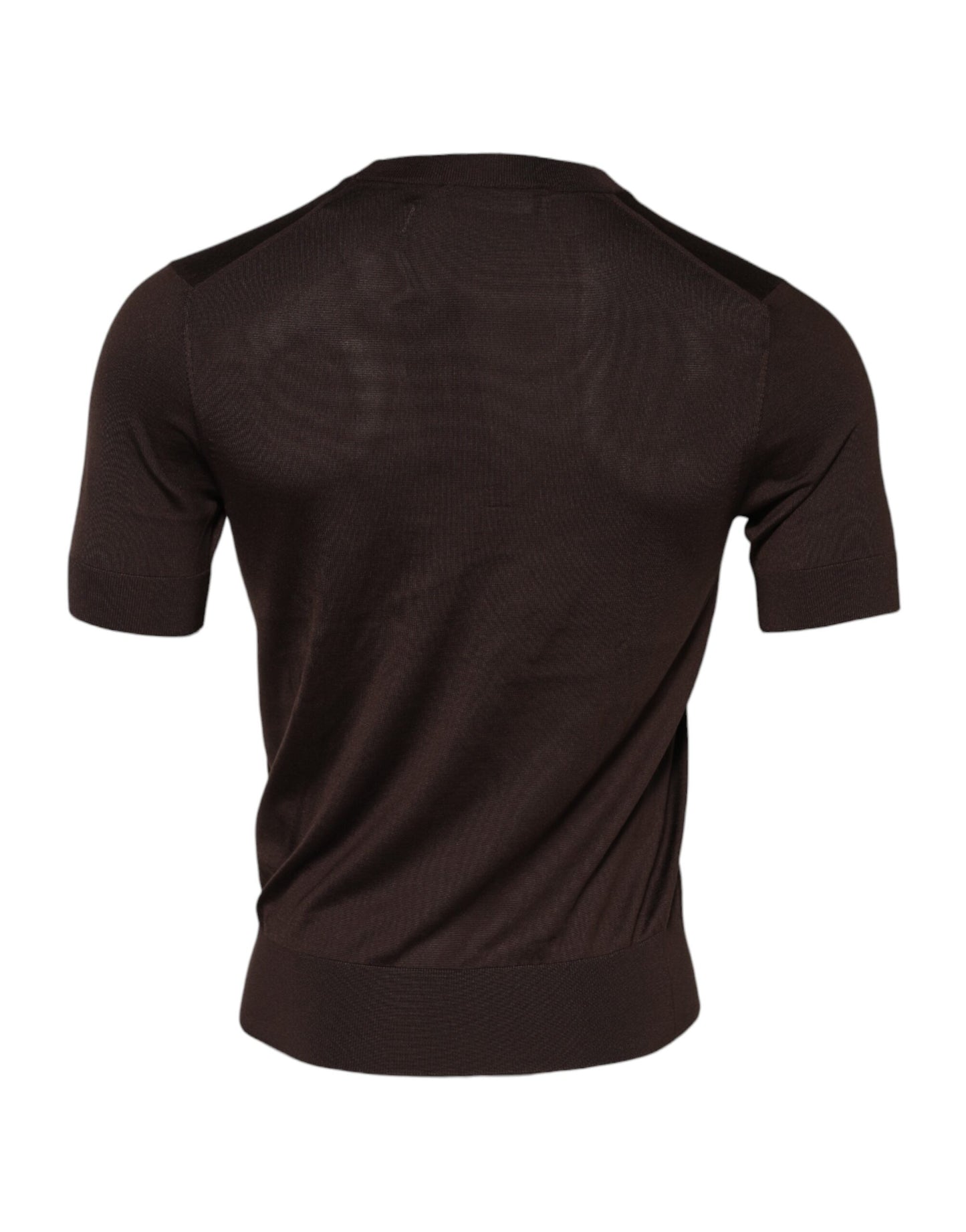 Brown Silk Crew Neck Short Sleeves T-shirt