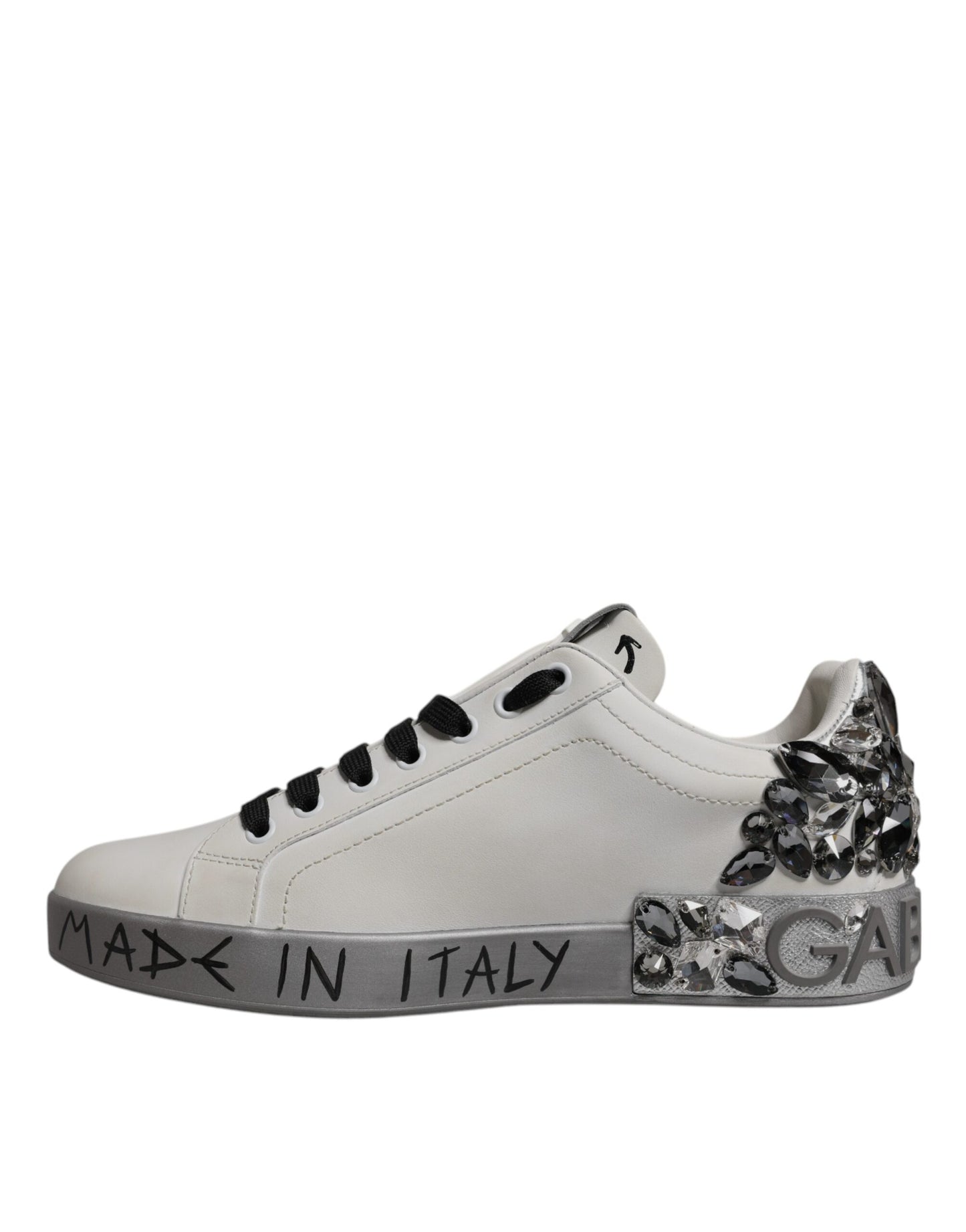 White Crystal Logo Portofino Sneakers Shoes