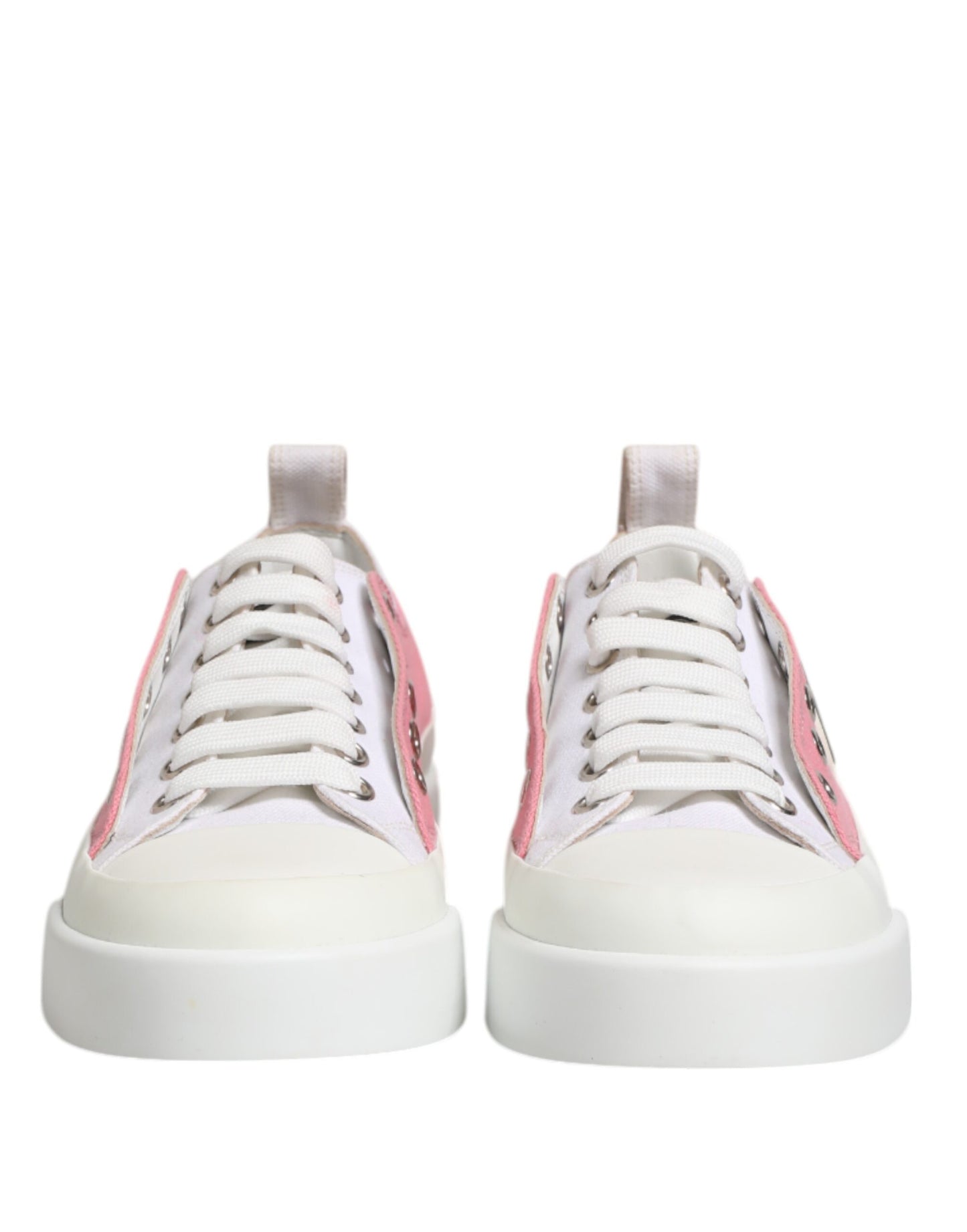 White Pink Canvas Low Top Sneakers Shoes