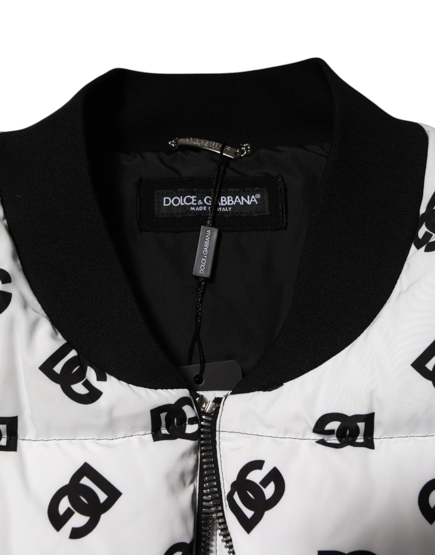 White DG Monogram Full Zip Quilted Jacket