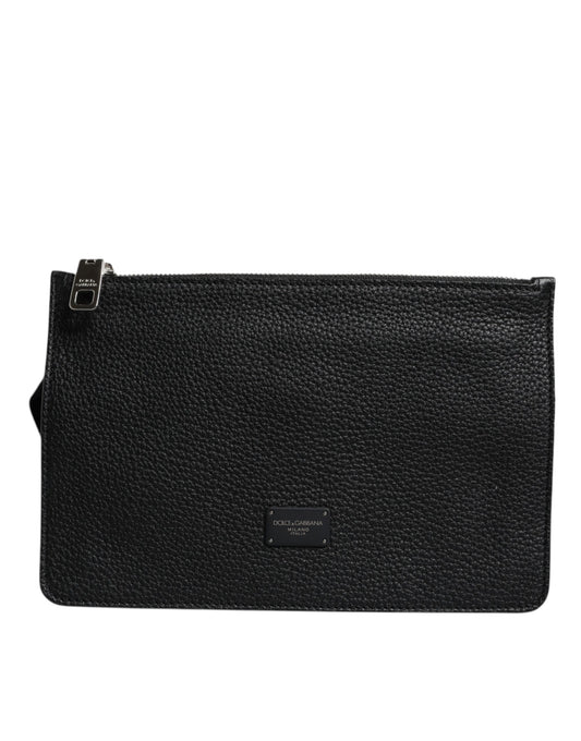 Black Leather Logo Embossed Waist Fanny Pack Borse Bag