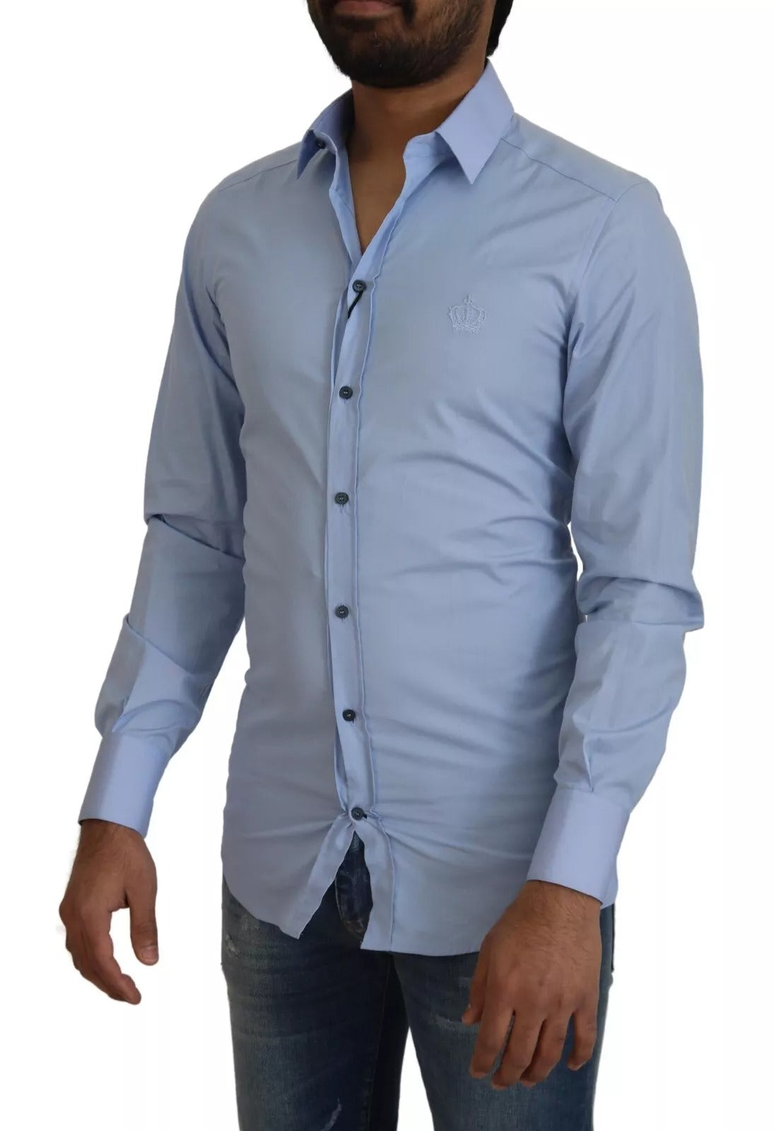 Light Blue Cotton Slim Fit Dress Shirt