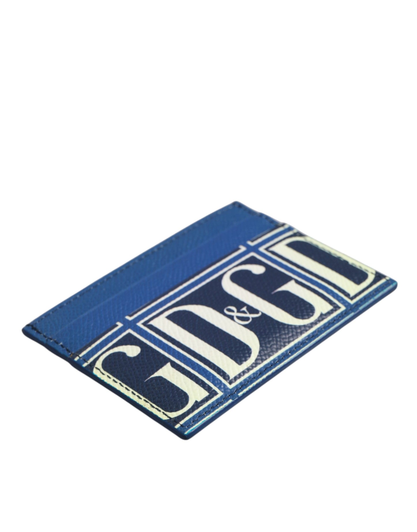 Blue Calf Leather DG Logo Print Monogram Card Holder Wallet