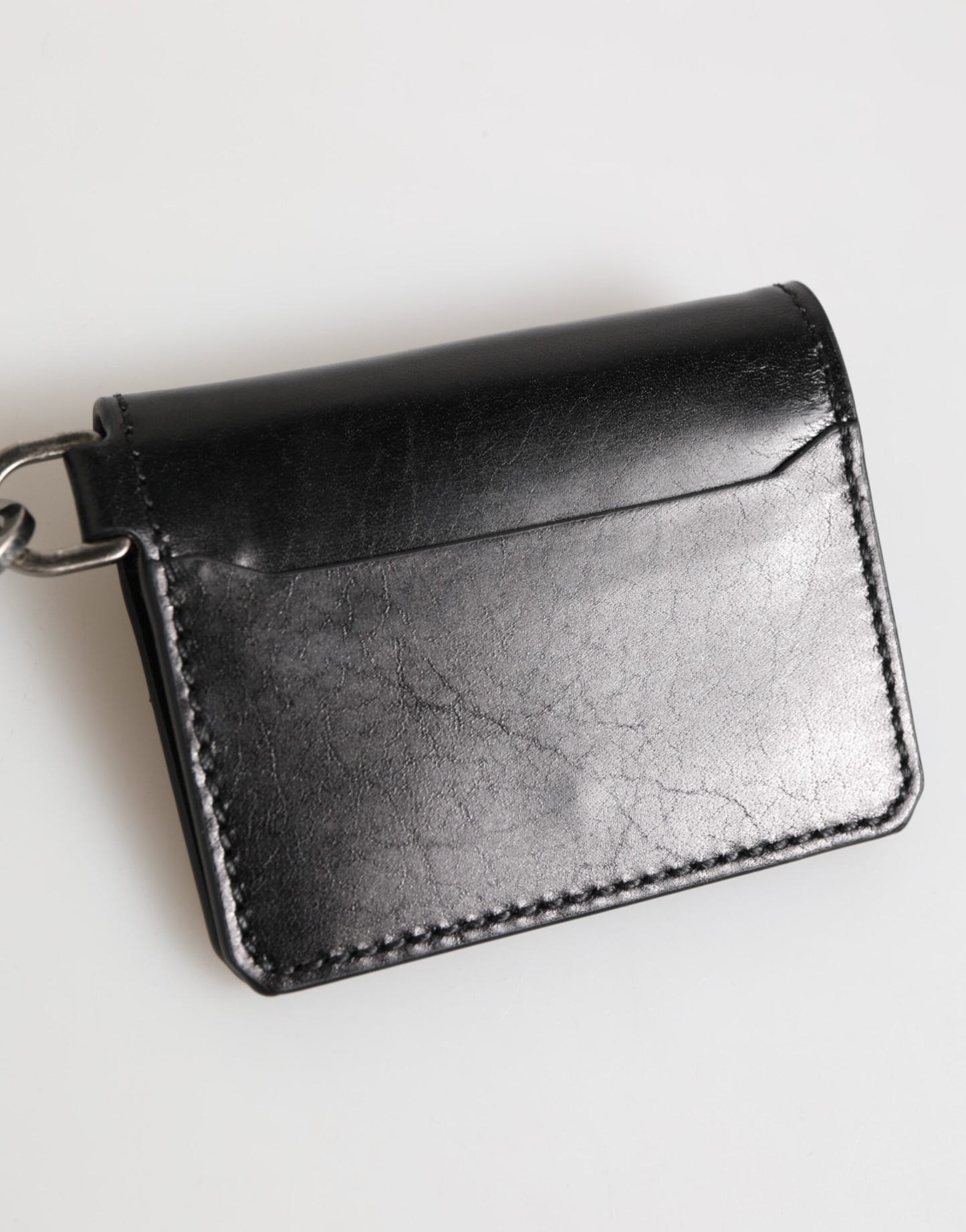 Black Leather Logo Embossed Key Chain Card Holder Wallet