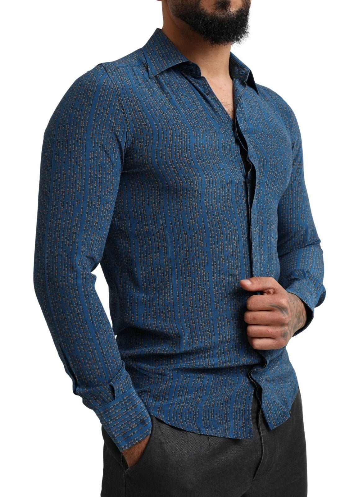 Blue MARTINI Silk Slim Fit Long Sleeves Shirt