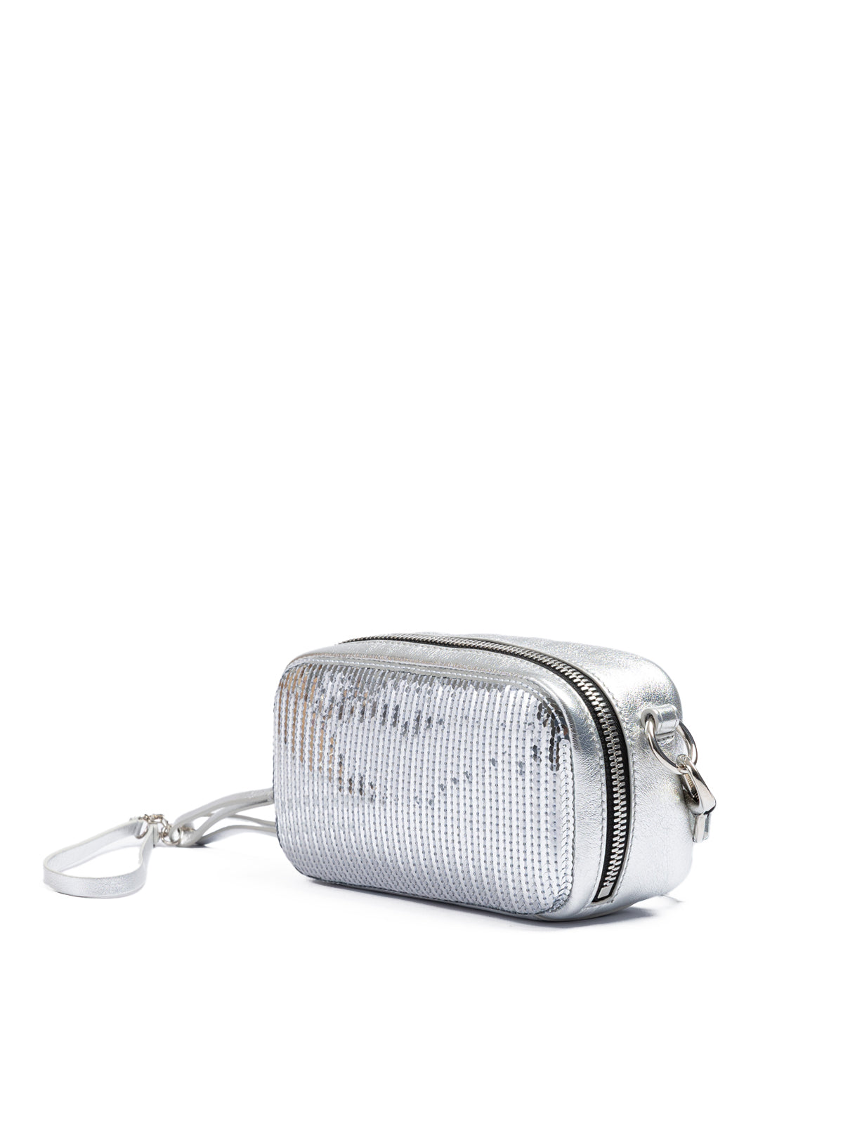 Silver Paillettes and Leather Clutch Bag