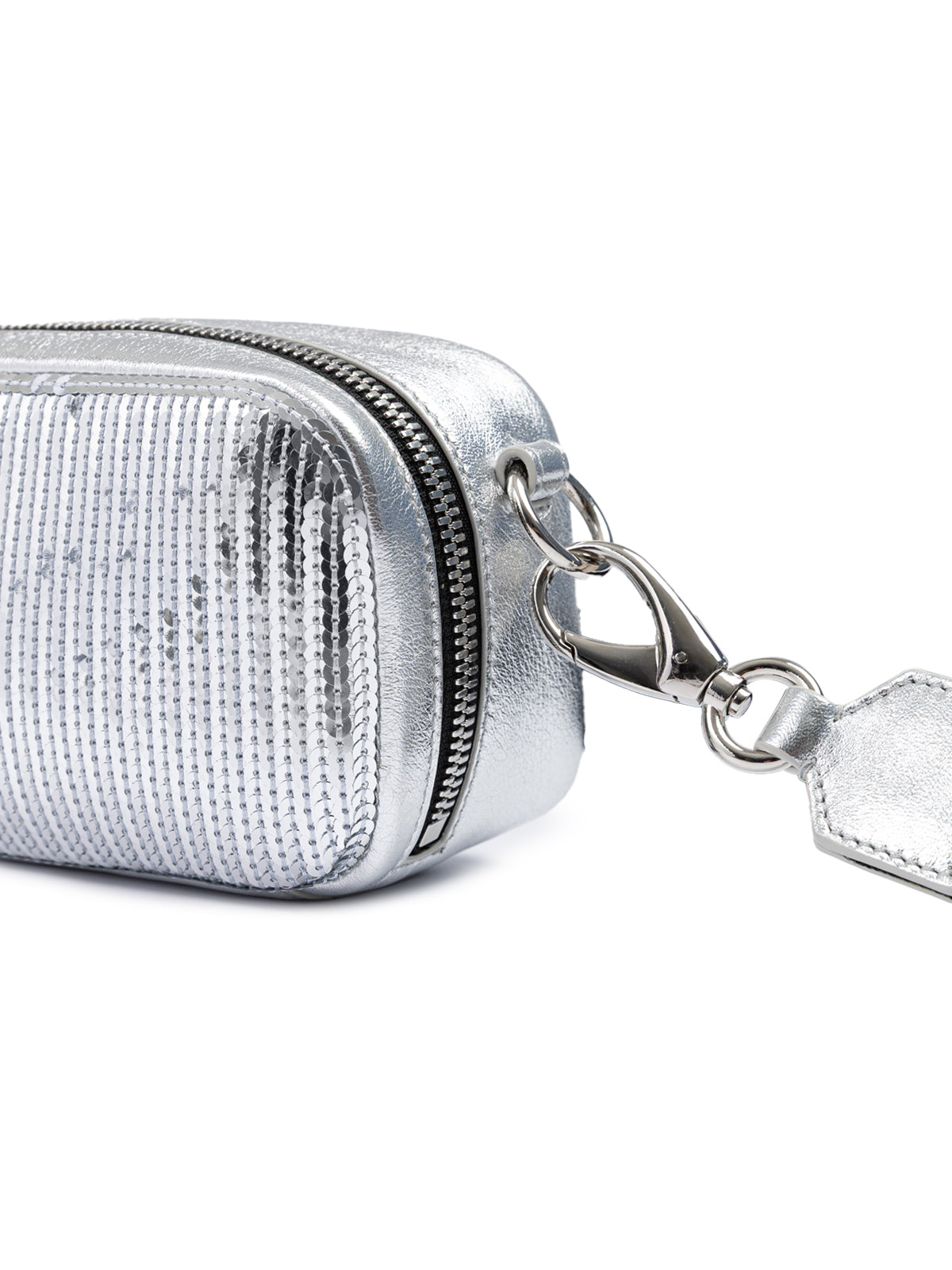 Silver Paillettes and Leather Clutch Bag