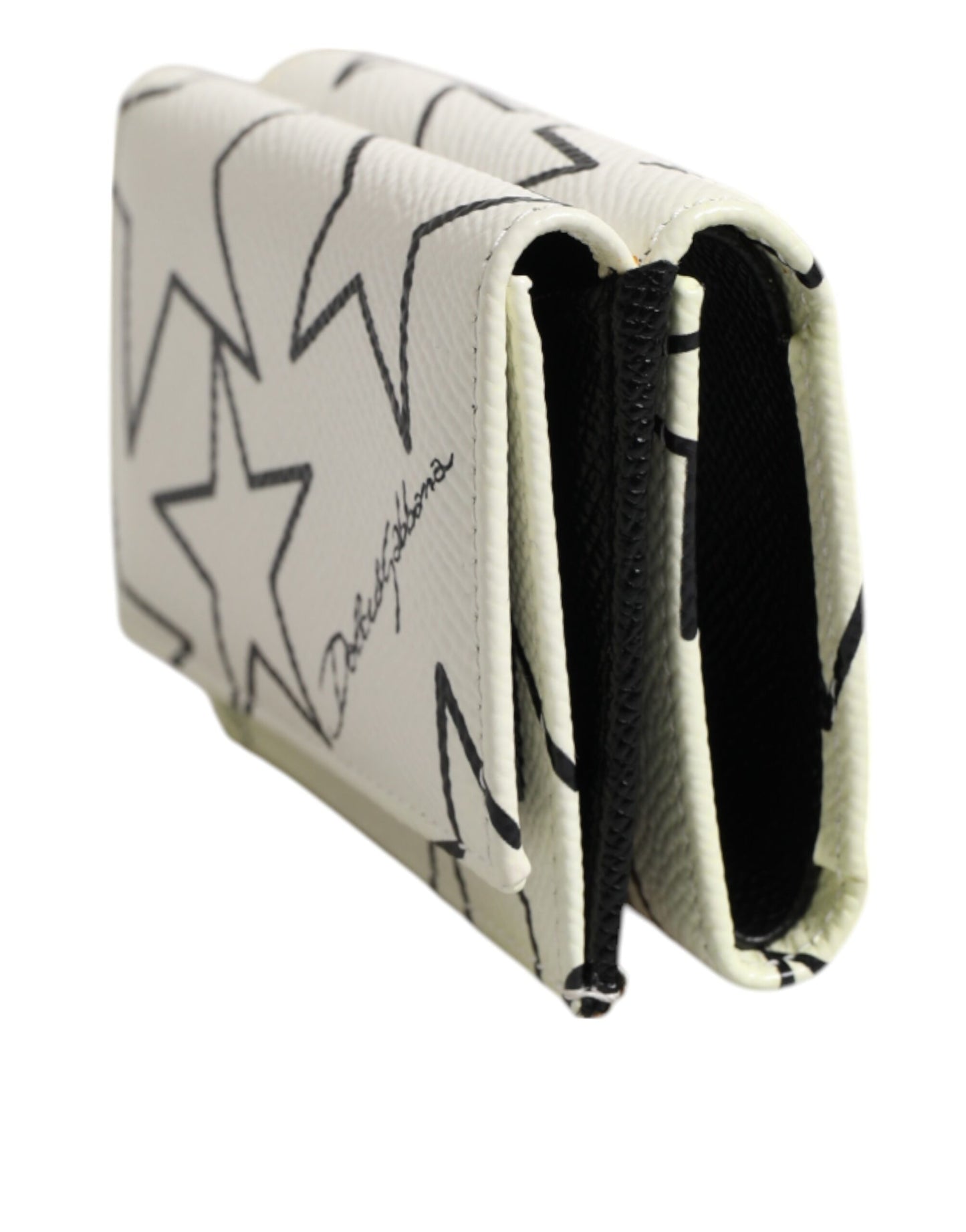 White Leather Trifold DG Star Print Card Holder Wallet