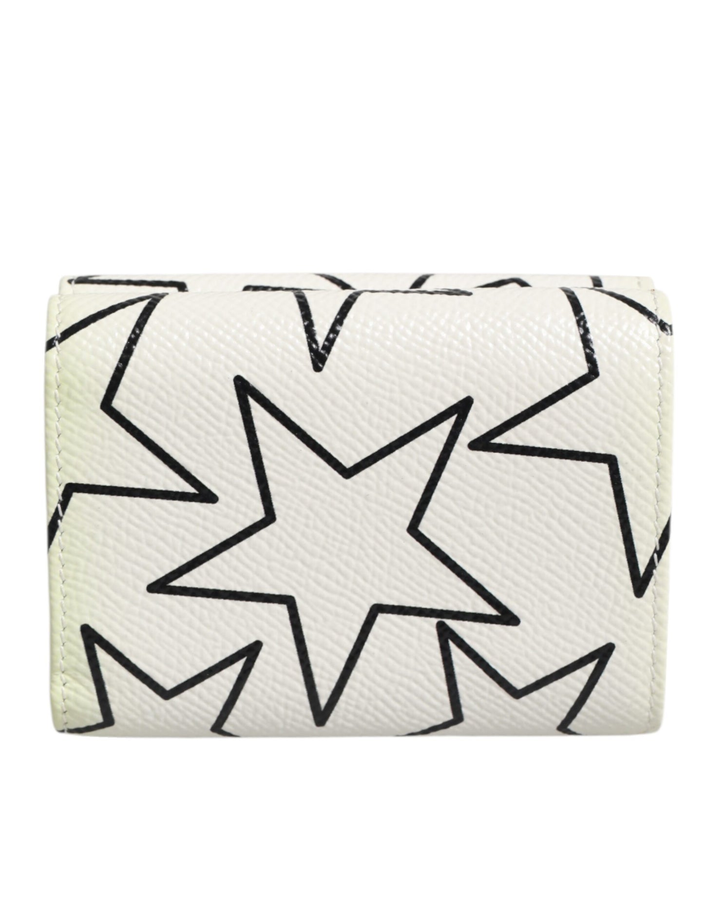 White Leather Trifold DG Star Print Card Holder Wallet