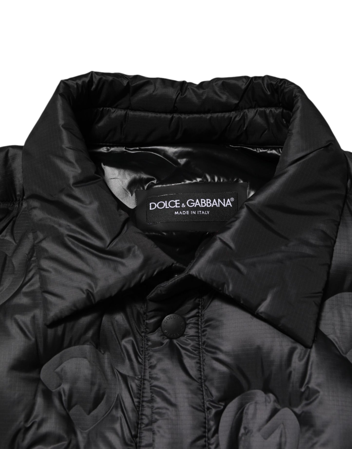 Black Quilted DG Logo Nylon Puffer Jacket