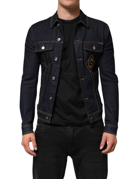 Indigo Blue Denim Slim Fit Logo Patch Jacket