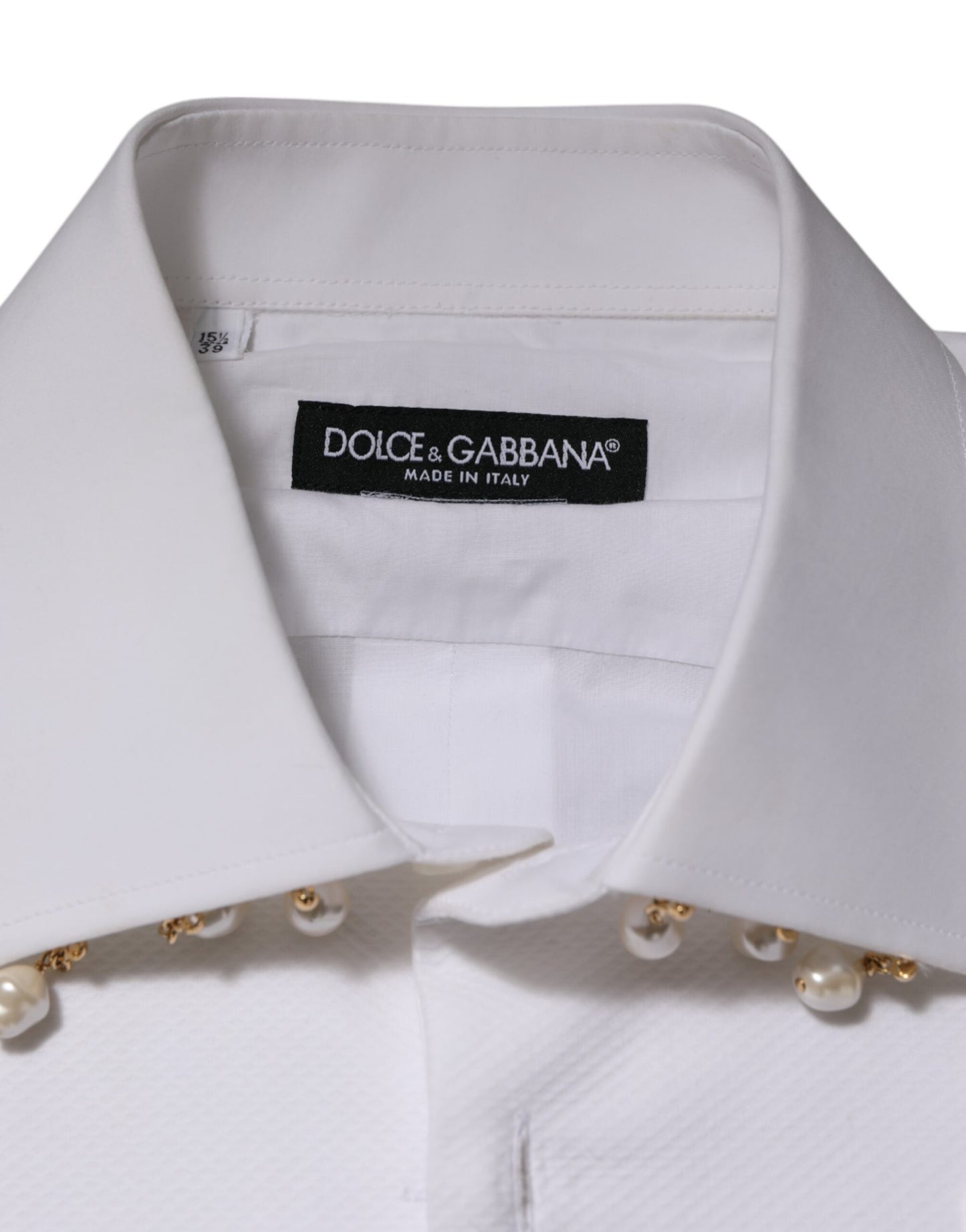 White Cotton DG Logo Pearl Chain Formal Shirt