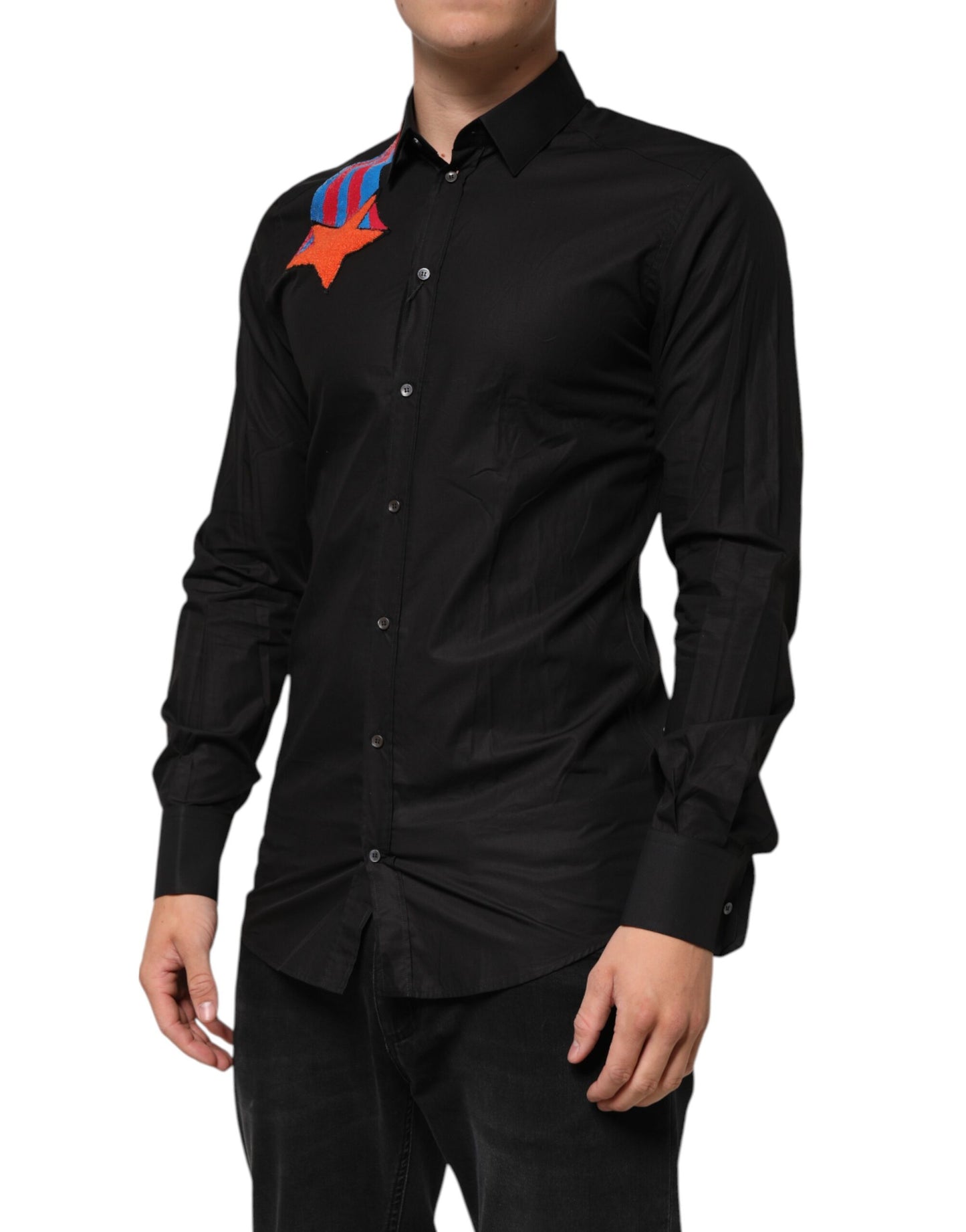 Black Cotton Star Sequin Dress Formal Men Shirt