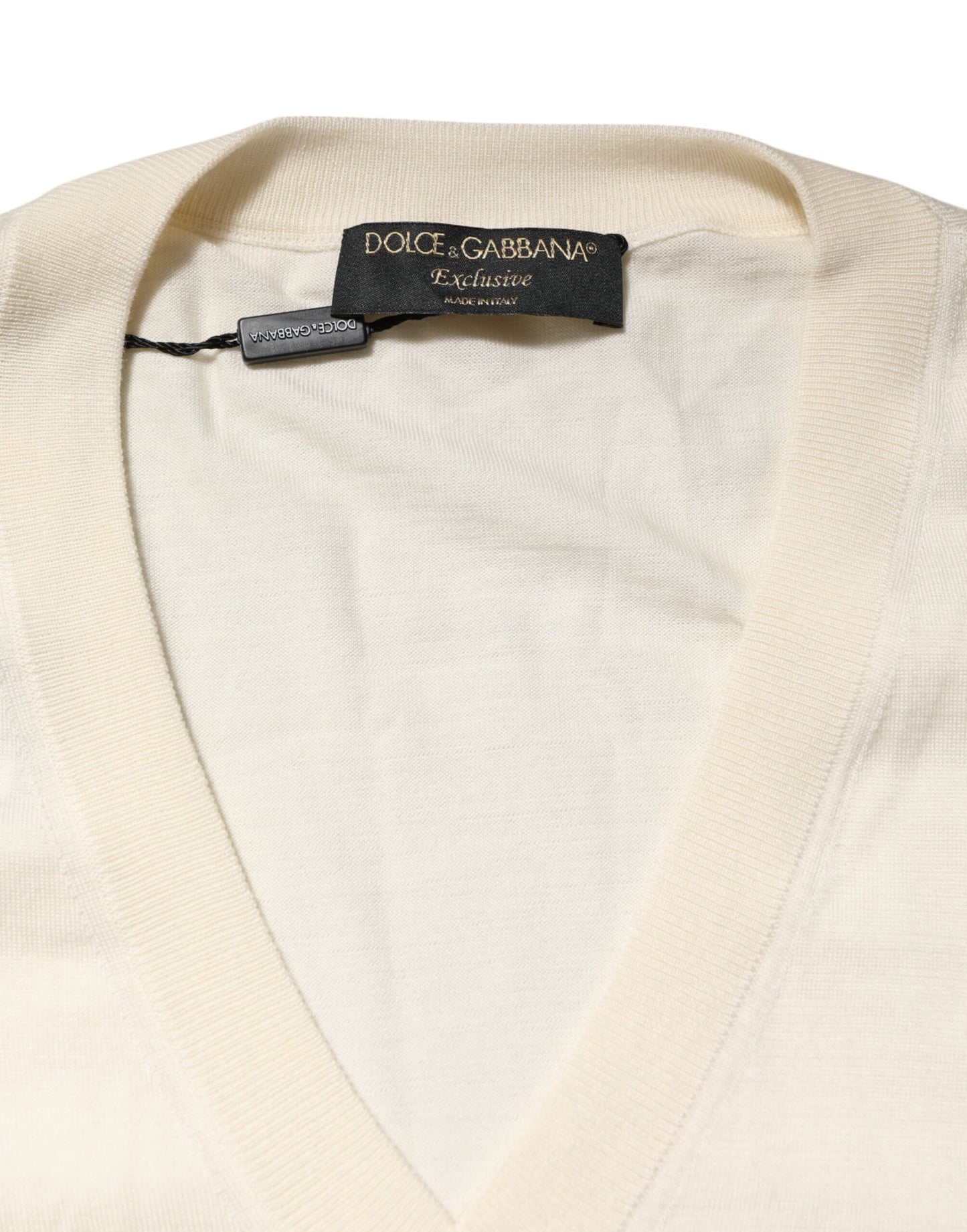 Ivory Virgin Wool Men V-Neck Knit Sweater