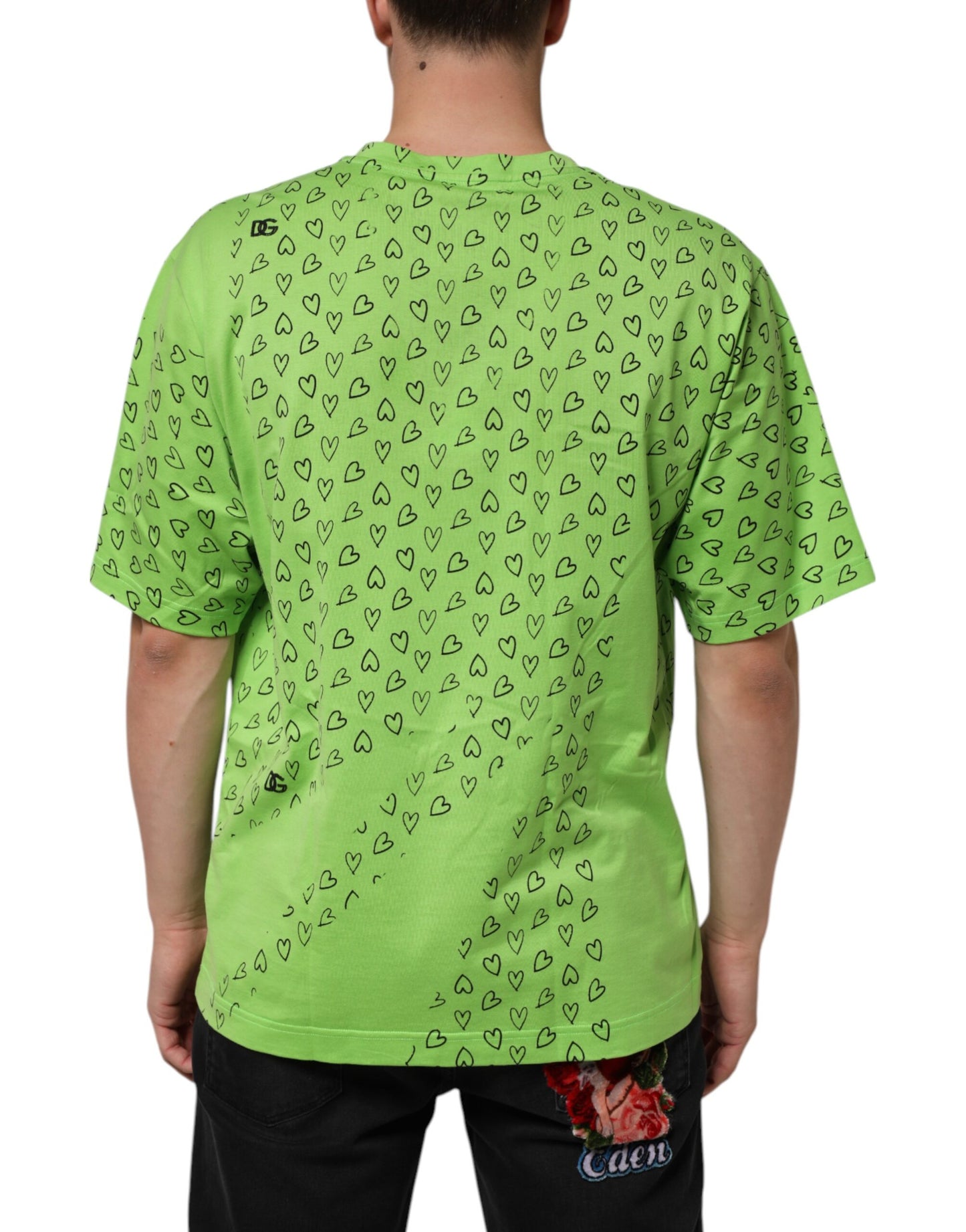 Green V-Neck DG Logo Heart Print T-shirt