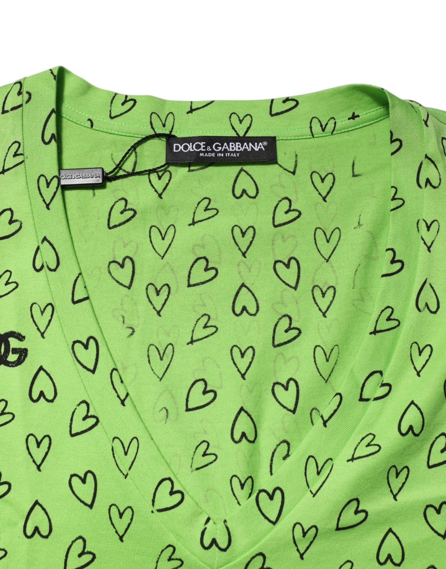 Green V-Neck DG Logo Heart Print T-shirt