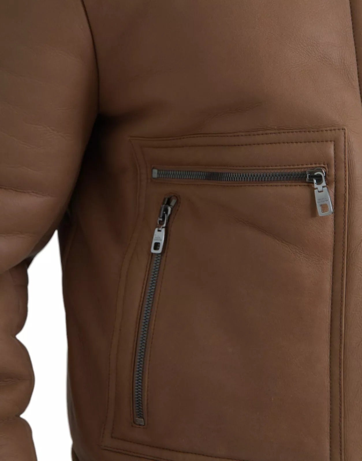 Brown Leather Fur Button Biker Coat Jacket