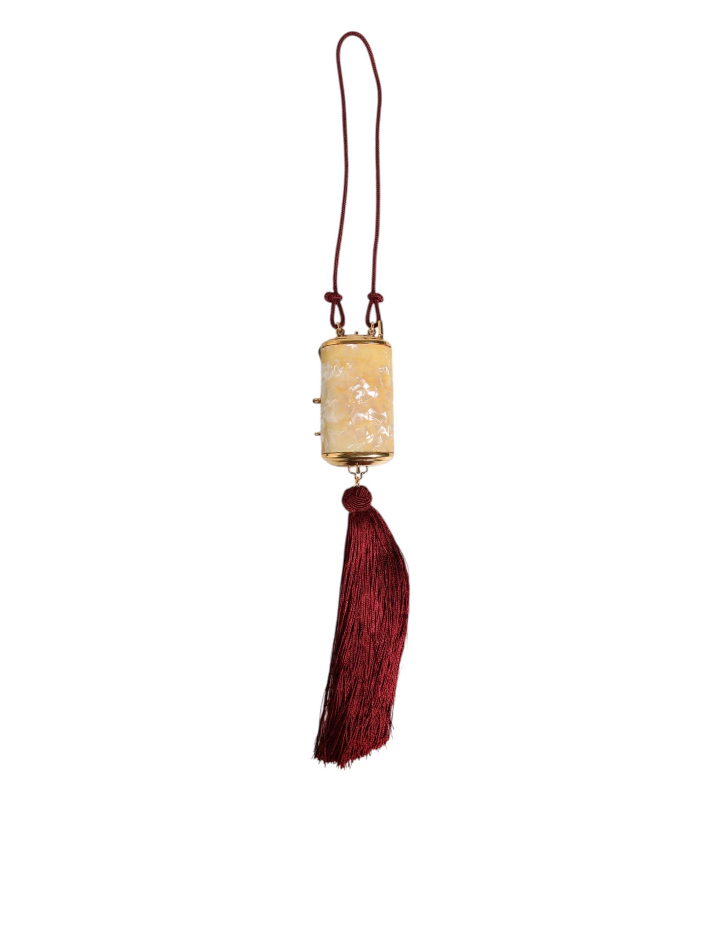 White Pearl Resin Gold Metal Red Tassel Pendant Bag