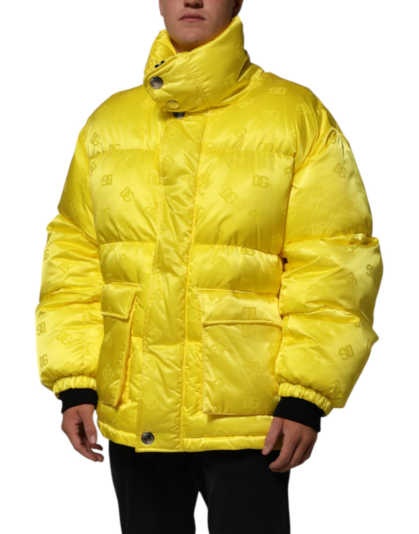 Yellow Nylon Logo Puffer Bomber Men Jacket