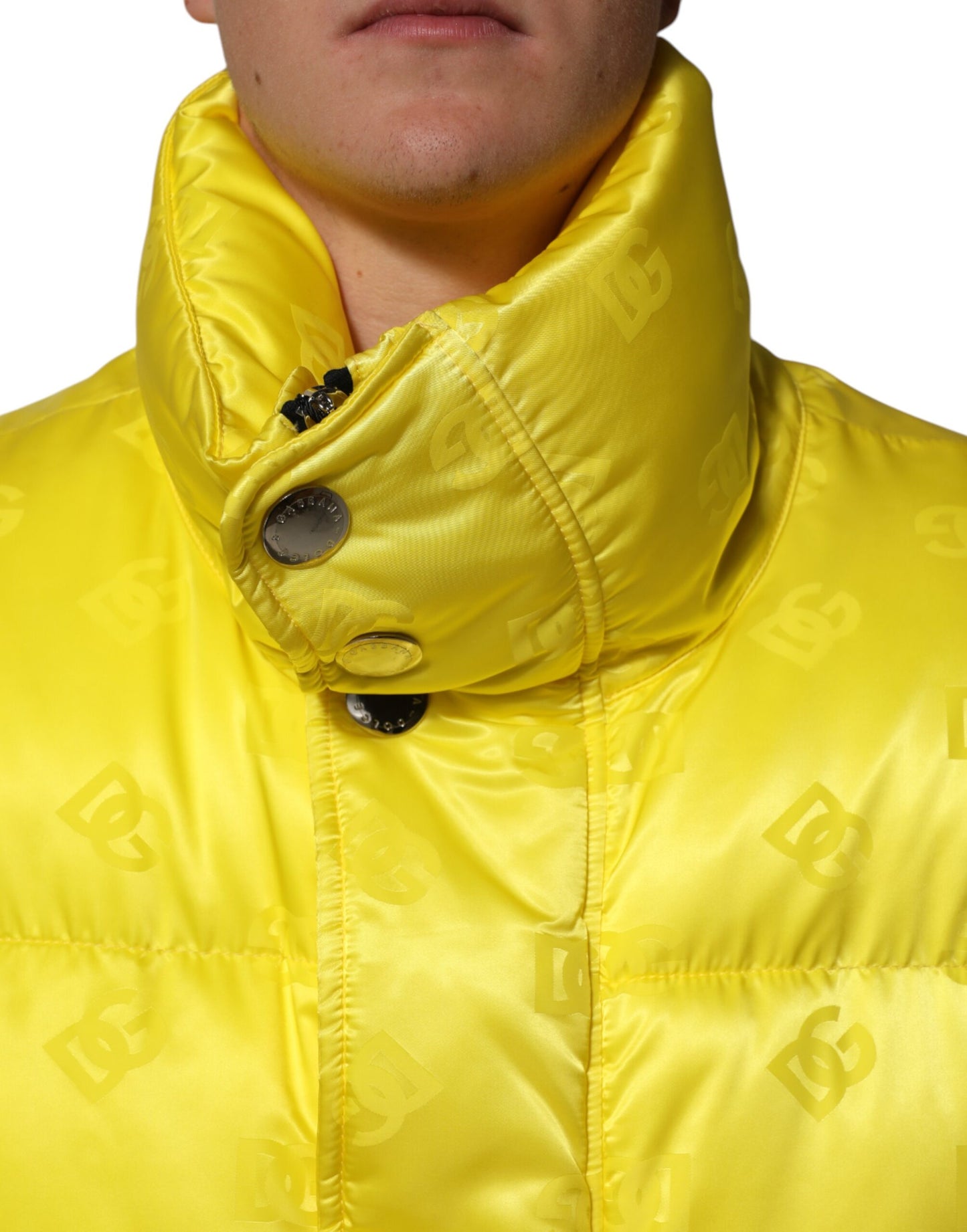 Yellow Nylon Logo Puffer Bomber Men Jacket