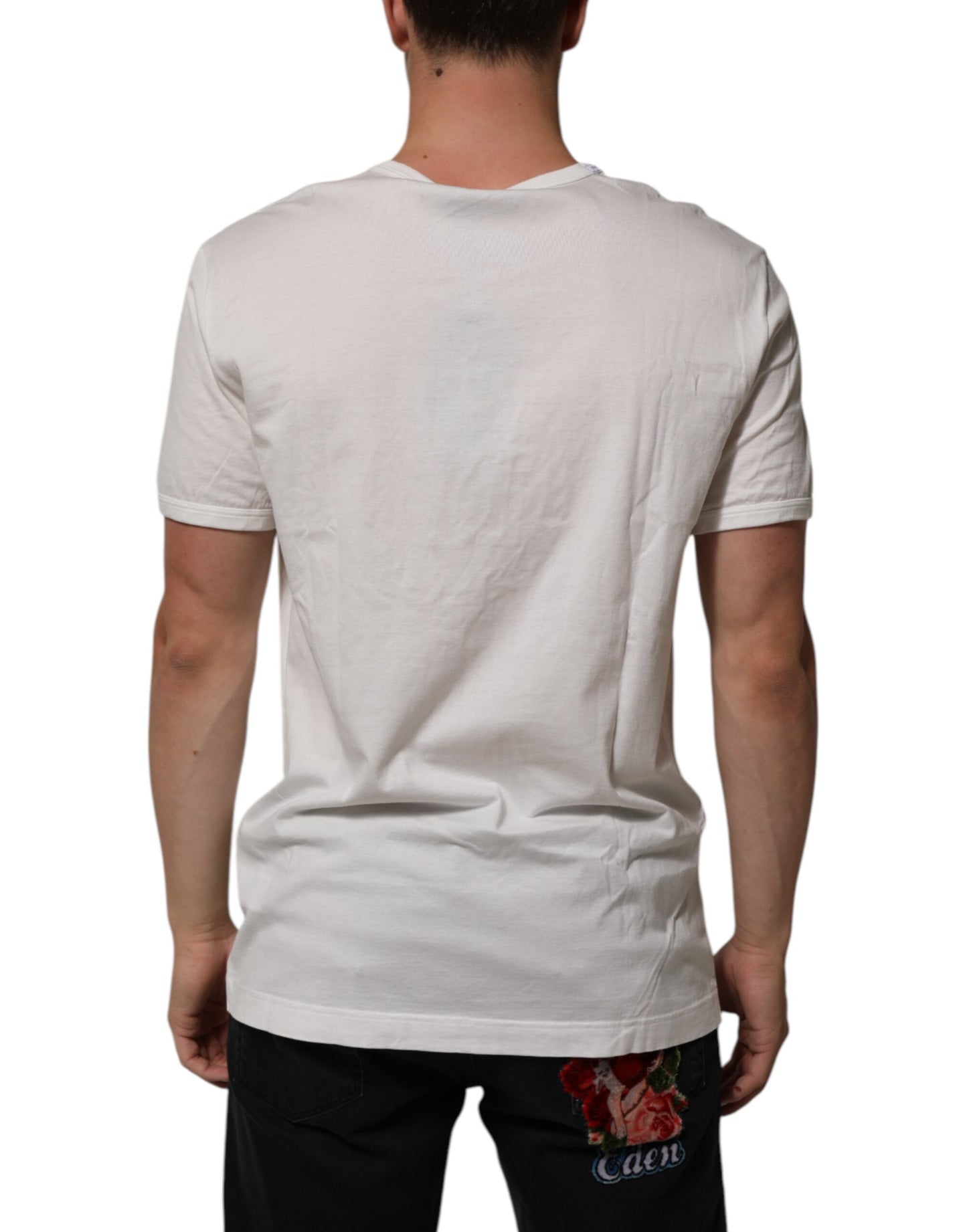 White Cotton DG Crown Embossed Men T-shirt